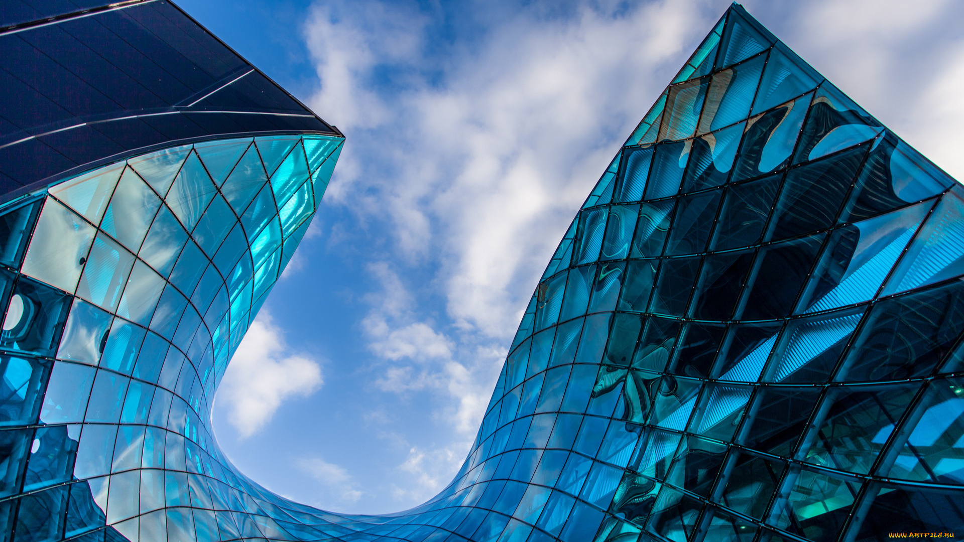 города, -, здания, , дома, волна, стекло, ракурс, небо, здание, облака