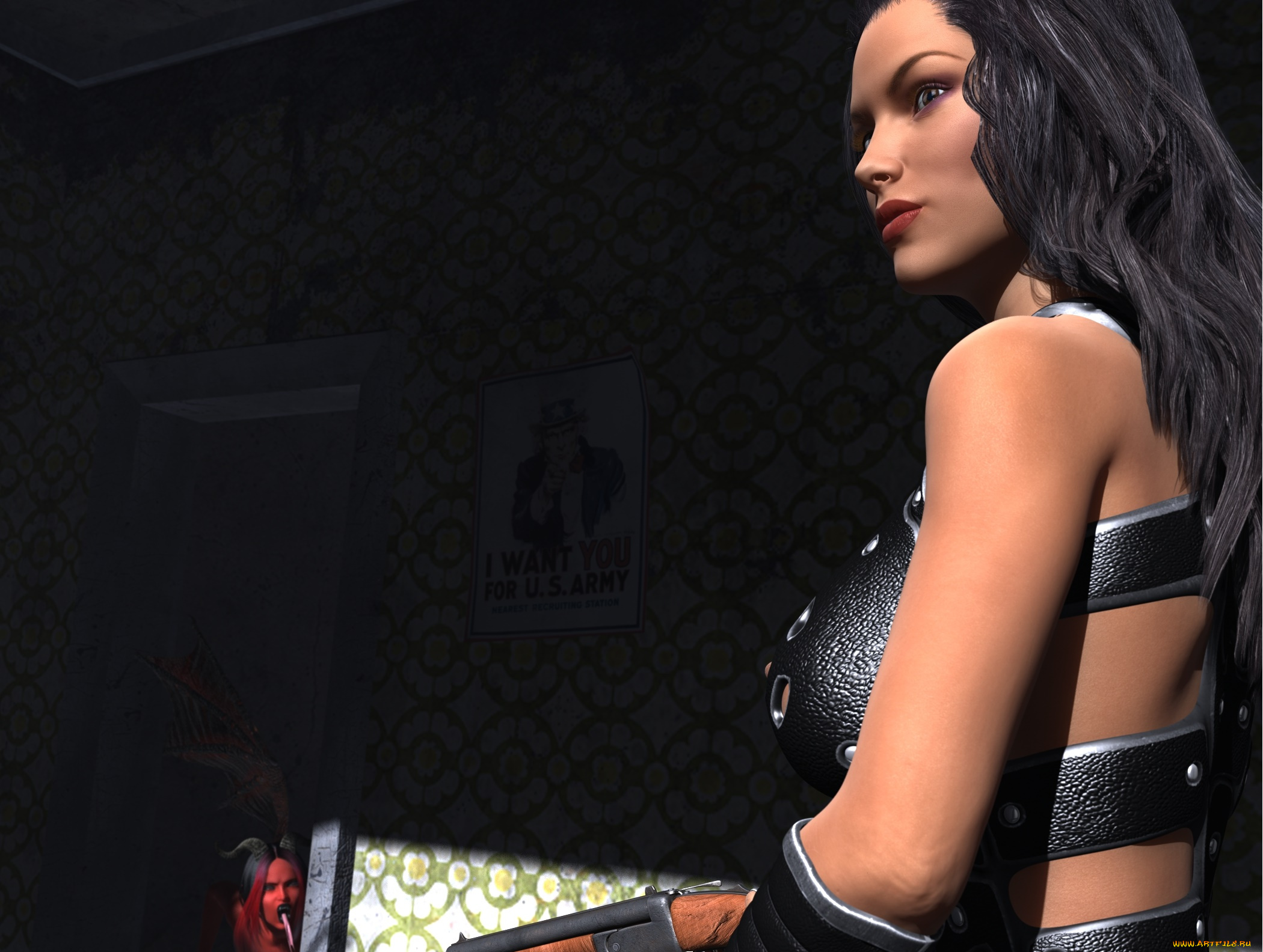 3д, графика, фантазия, , fantasy, взгляд, девушка, фон