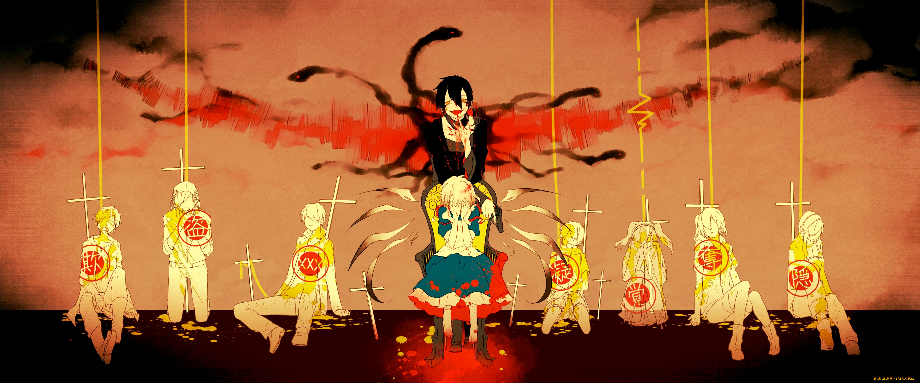 аниме, kagerou, project, силуэты, девочка, арт