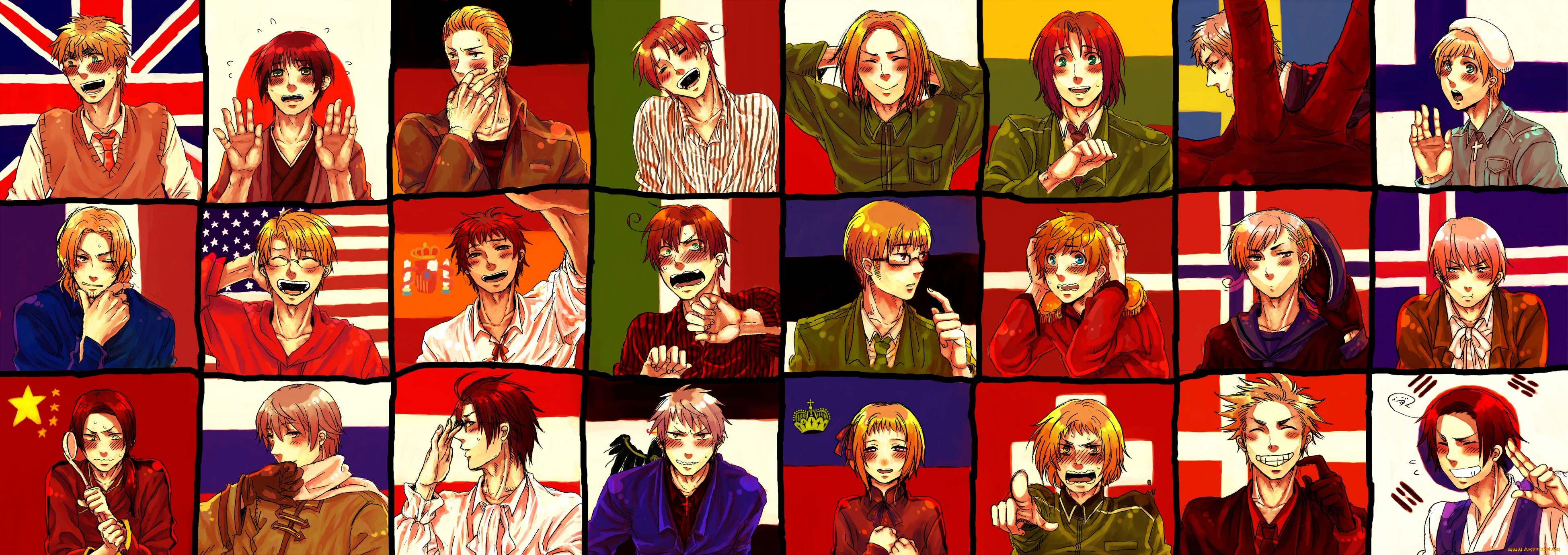 аниме, hetalia, , axis, powers, парни, арт, квадратики, коллаж