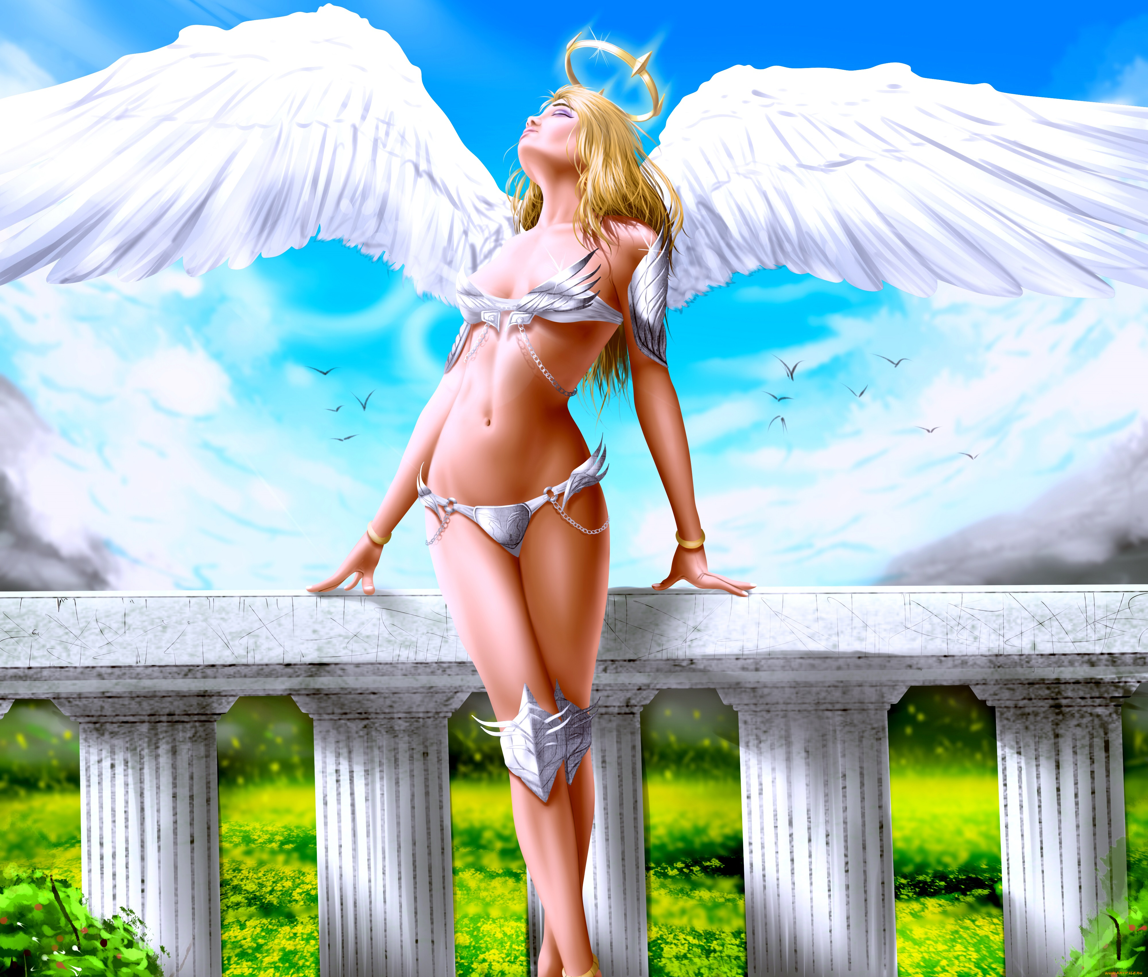 векторная, графика, другое, , other, ангел, фон, взгляд, девушка