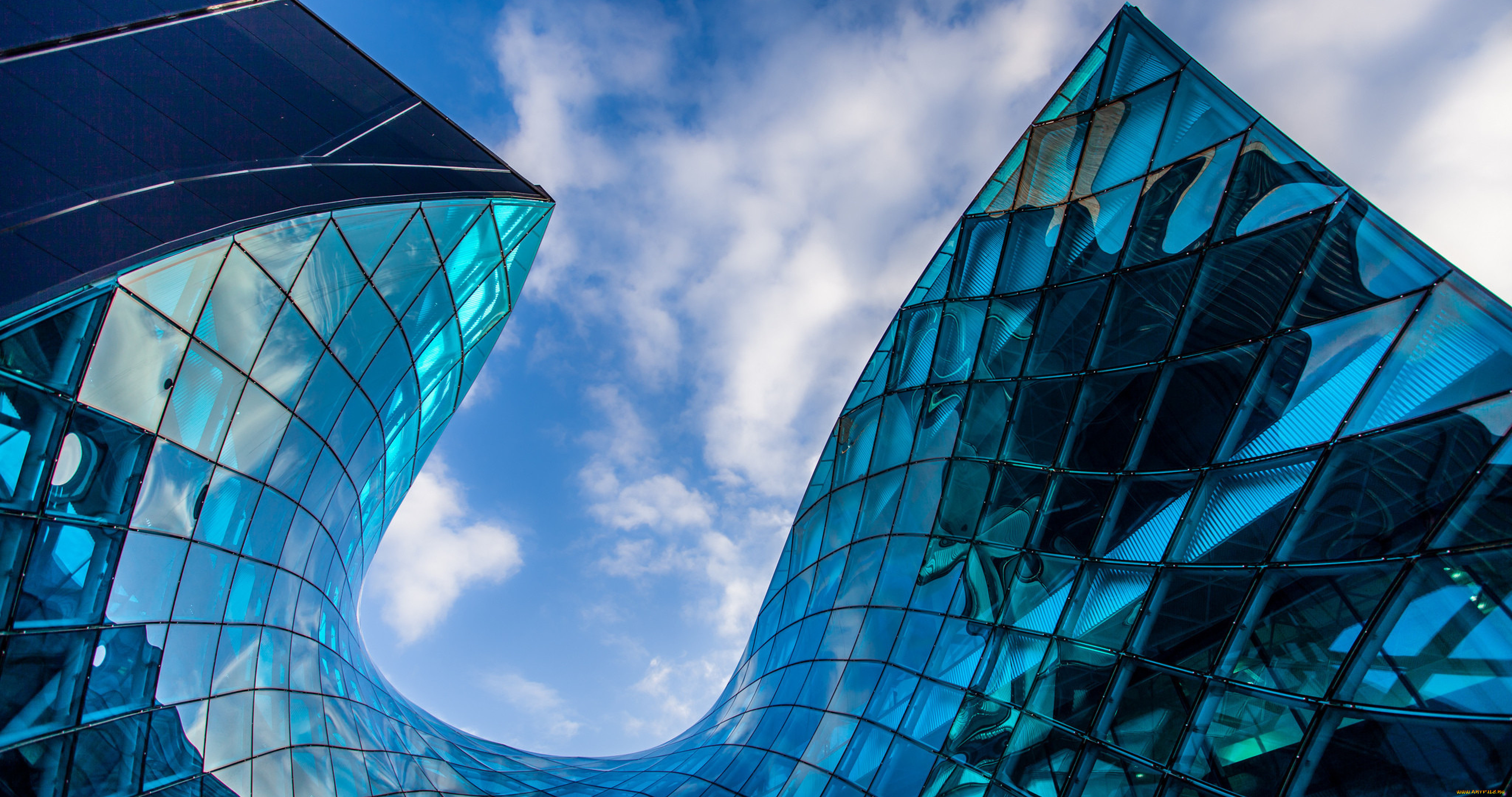 города, -, здания, , дома, волна, стекло, ракурс, небо, здание, облака