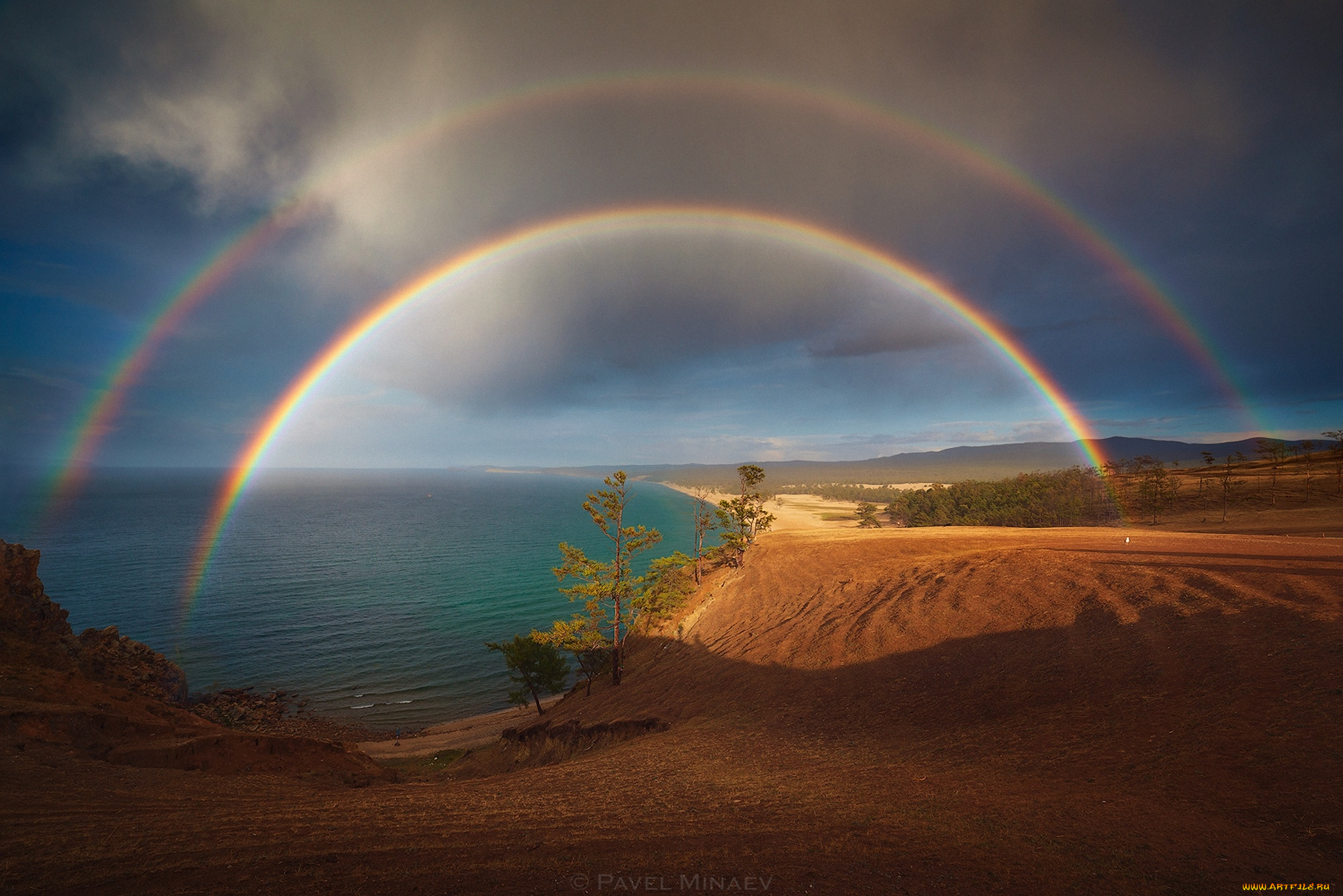 природа, радуга, тучи, море