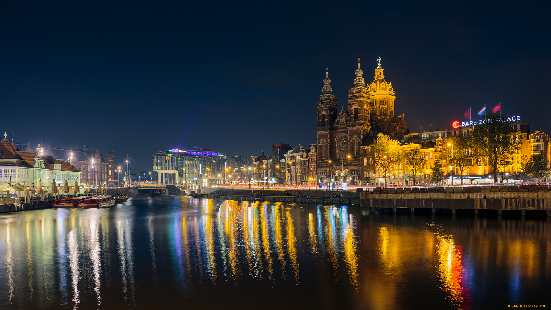 amsterdam, города, амстердам, , нидерланды, огни, ночь