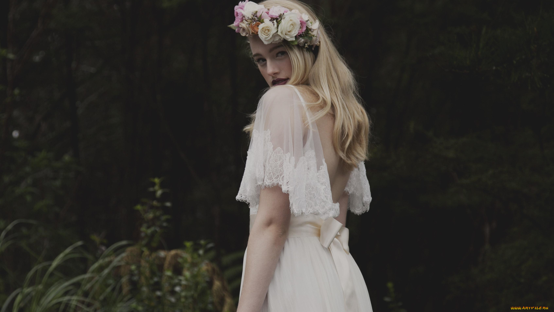 девушки, -unsort, , блондинки, , светловолосые, платье, венок, блондинка, лес