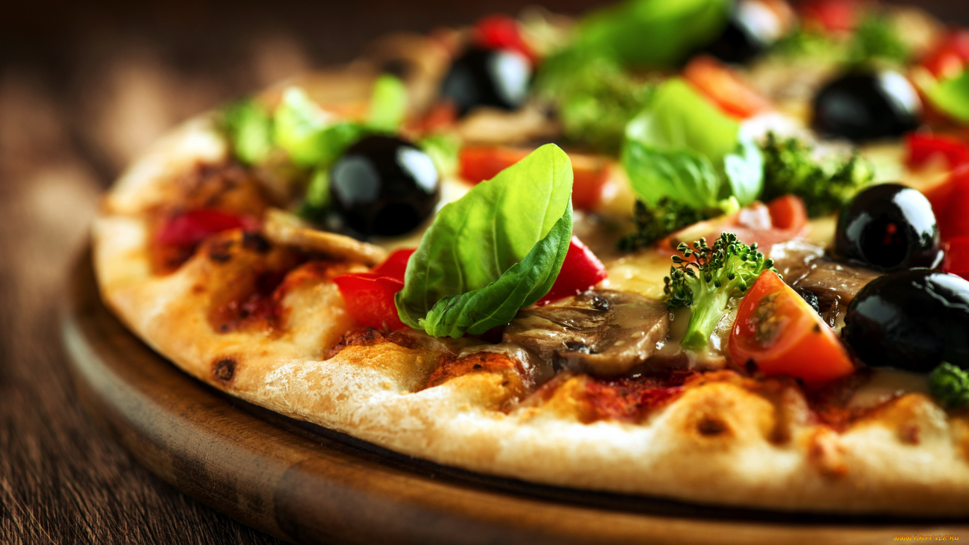 еда, пицца, маслины, брокколи