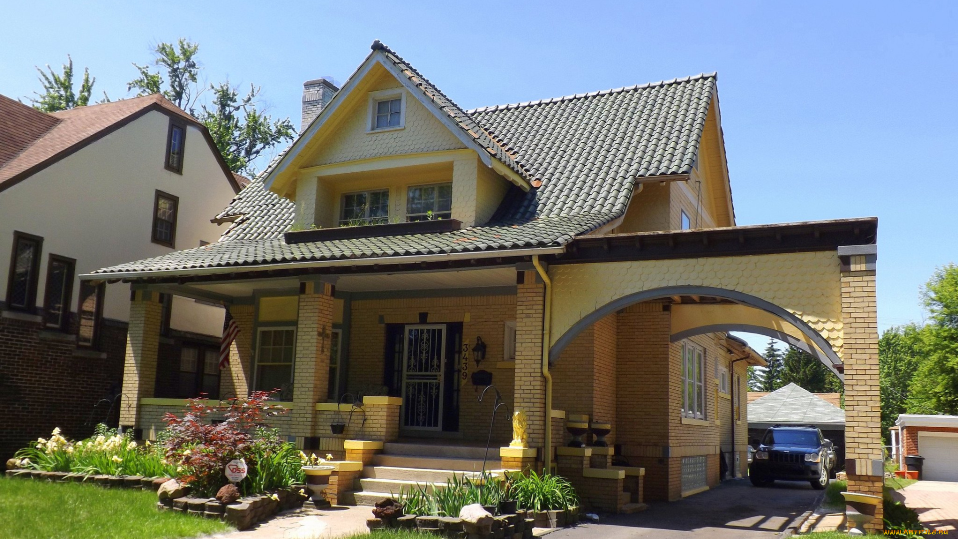 города, -, здания, , дома, дом, клумбы