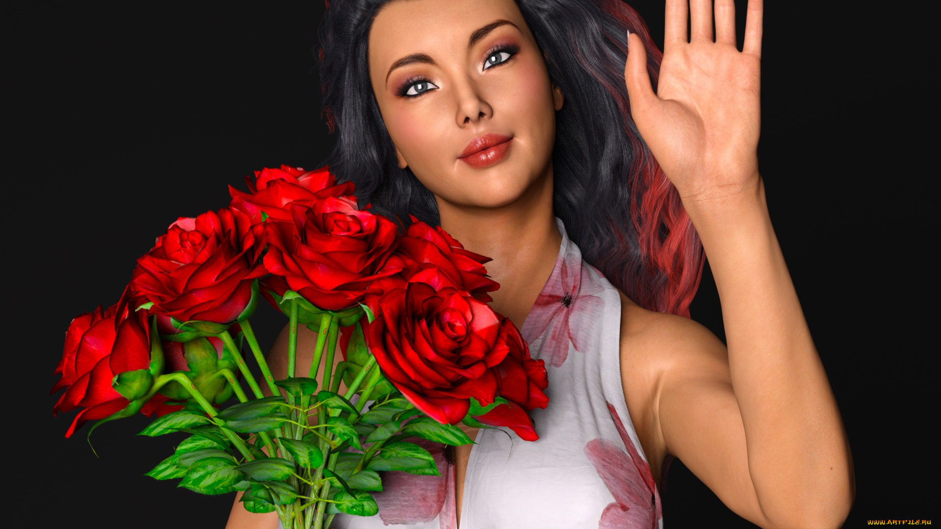 3д, графика, люди, , people, девушка, взгляд, фон