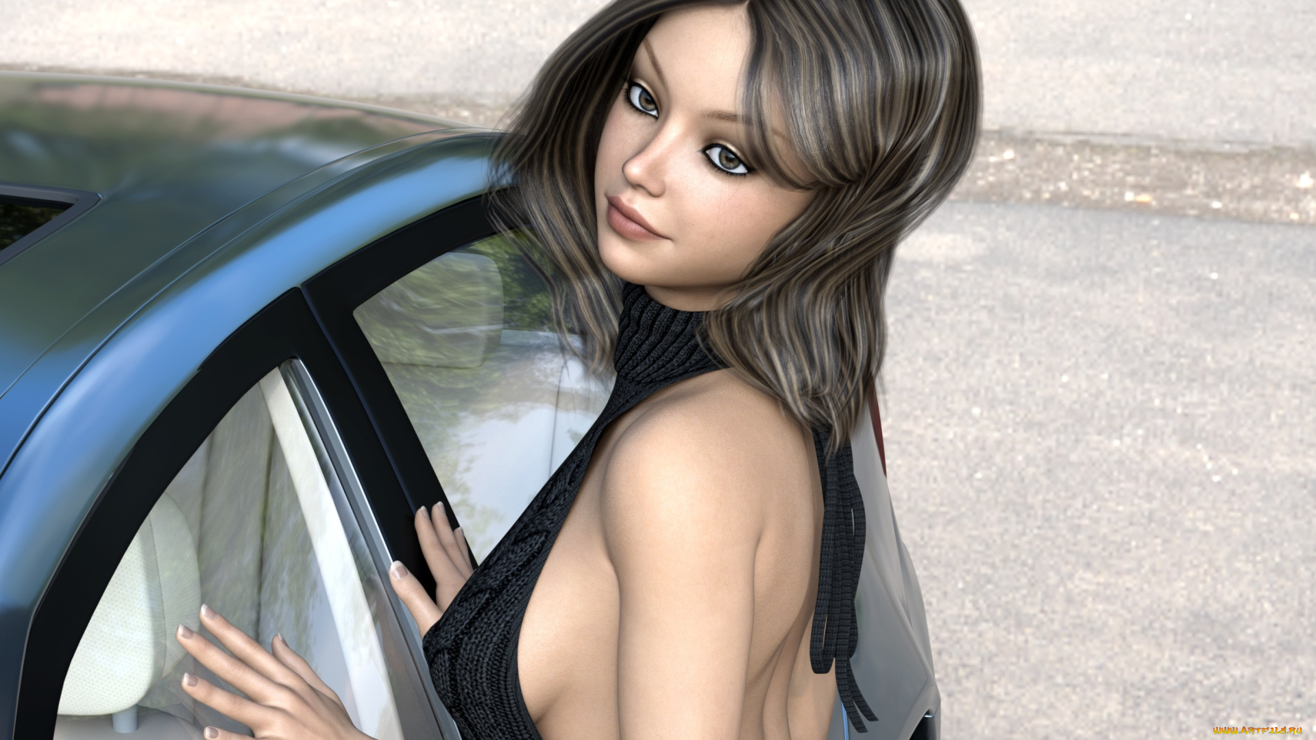 3д, графика, люди-авто, мото, , people-, car, , , moto, девушка, взгляд, фон