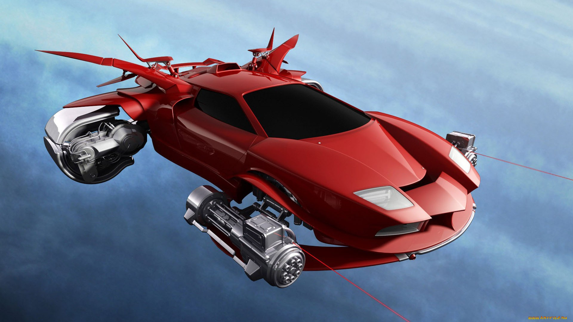 3д, графика, моделирование, , modeling, тюнинг, полет, небо, машина