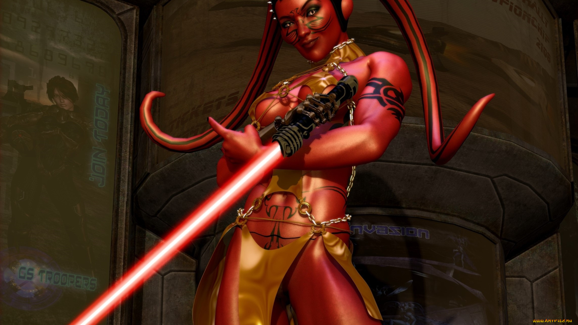 3д, графика, существа, , creatures, фон, взгляд, девушка