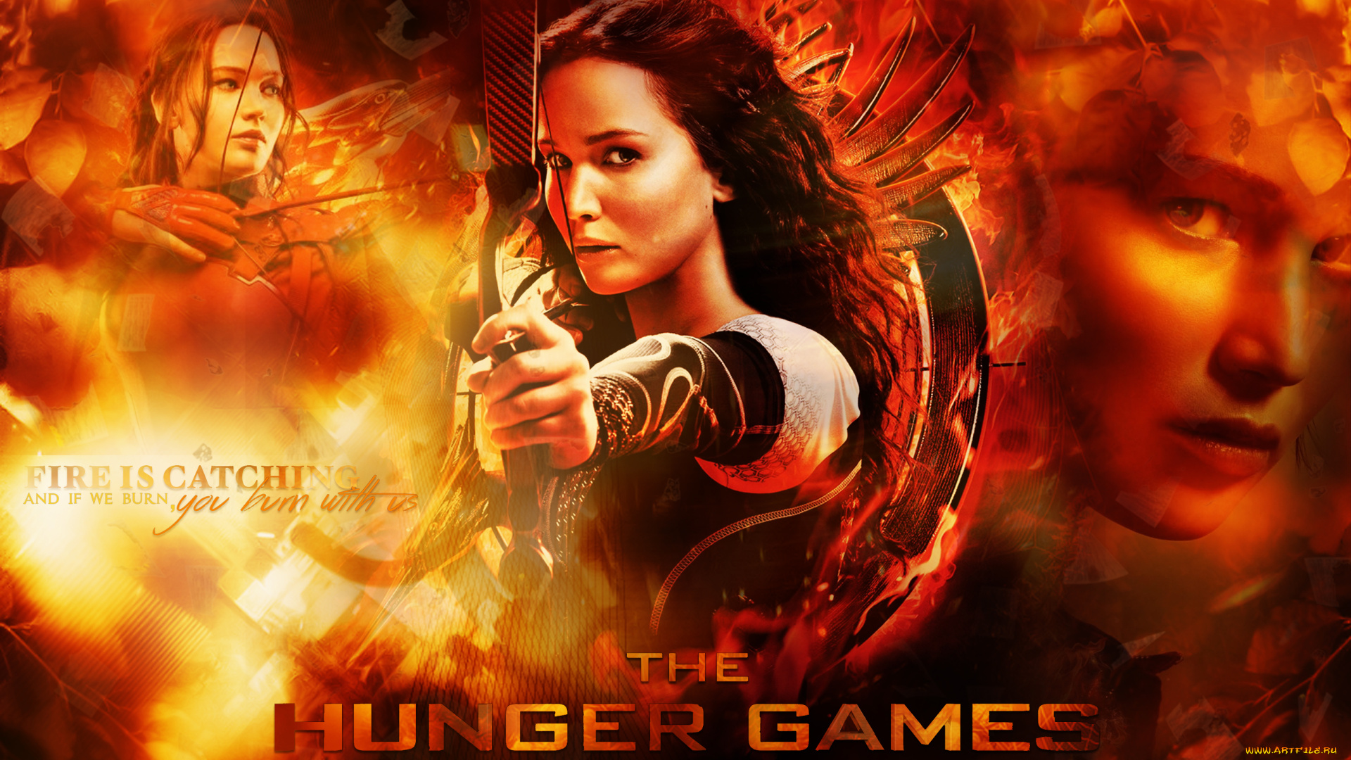 кино, фильмы, the, hunger, games, девушка, фон, взгляд, лук