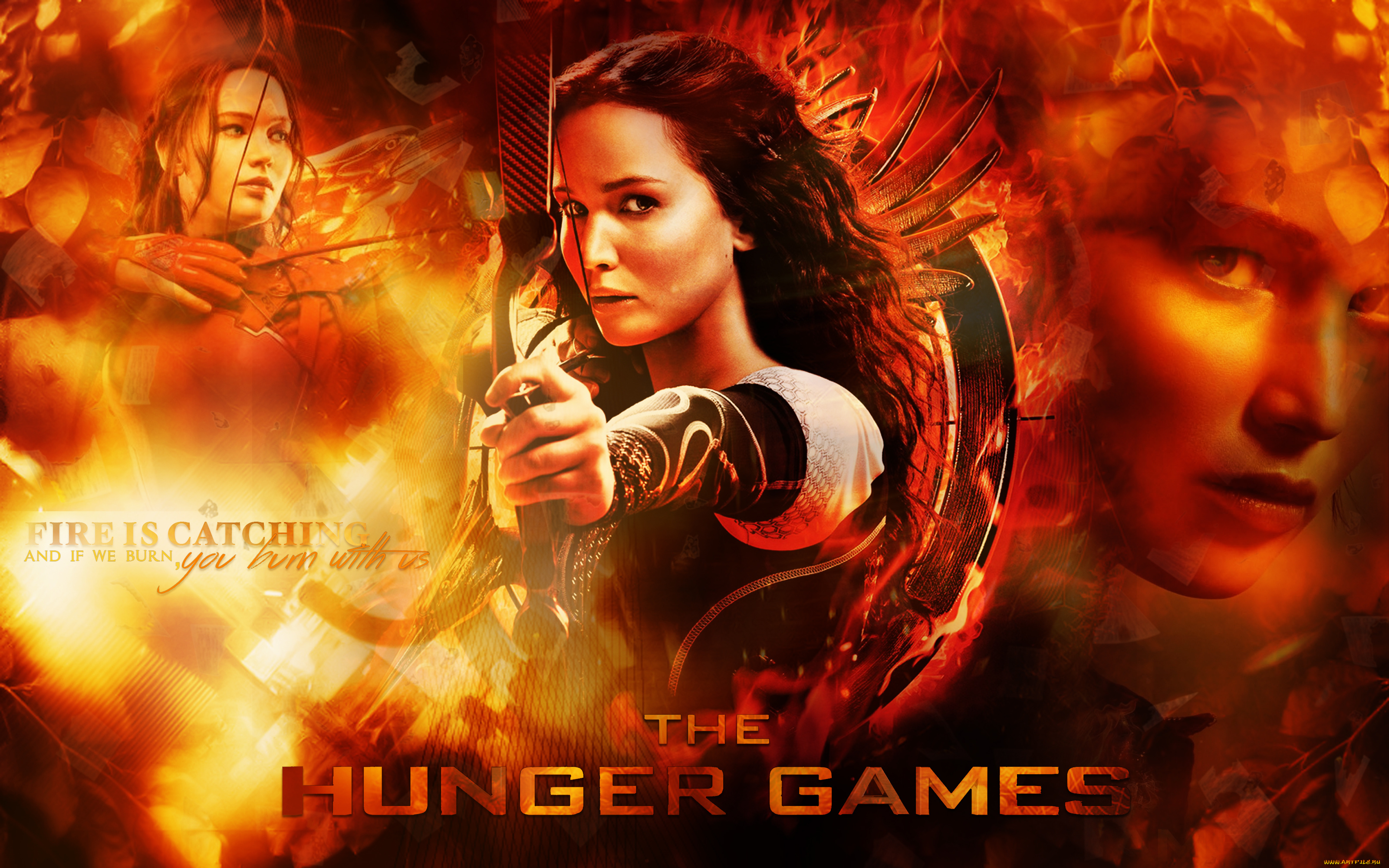 кино, фильмы, the, hunger, games, девушка, фон, взгляд, лук