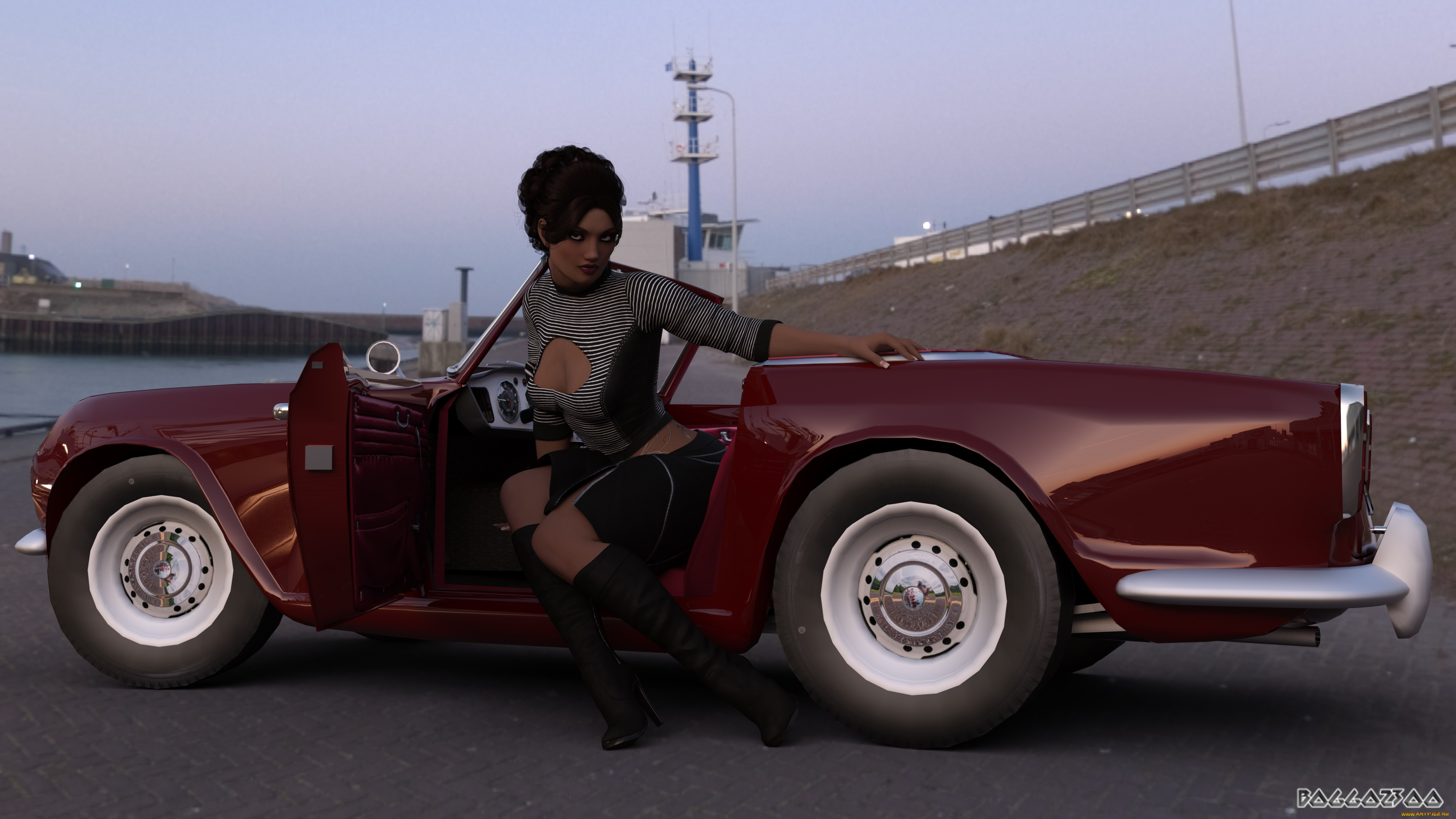 3д, графика, люди-авто, мото, , people-, car, , , moto, автомобиль, фон, девушка, взгляд