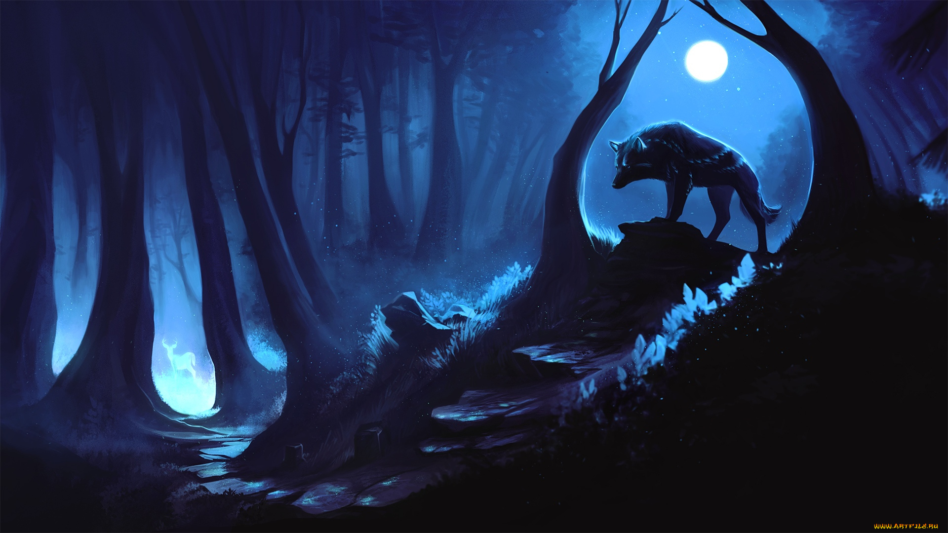 фэнтези, существа, волк, лес