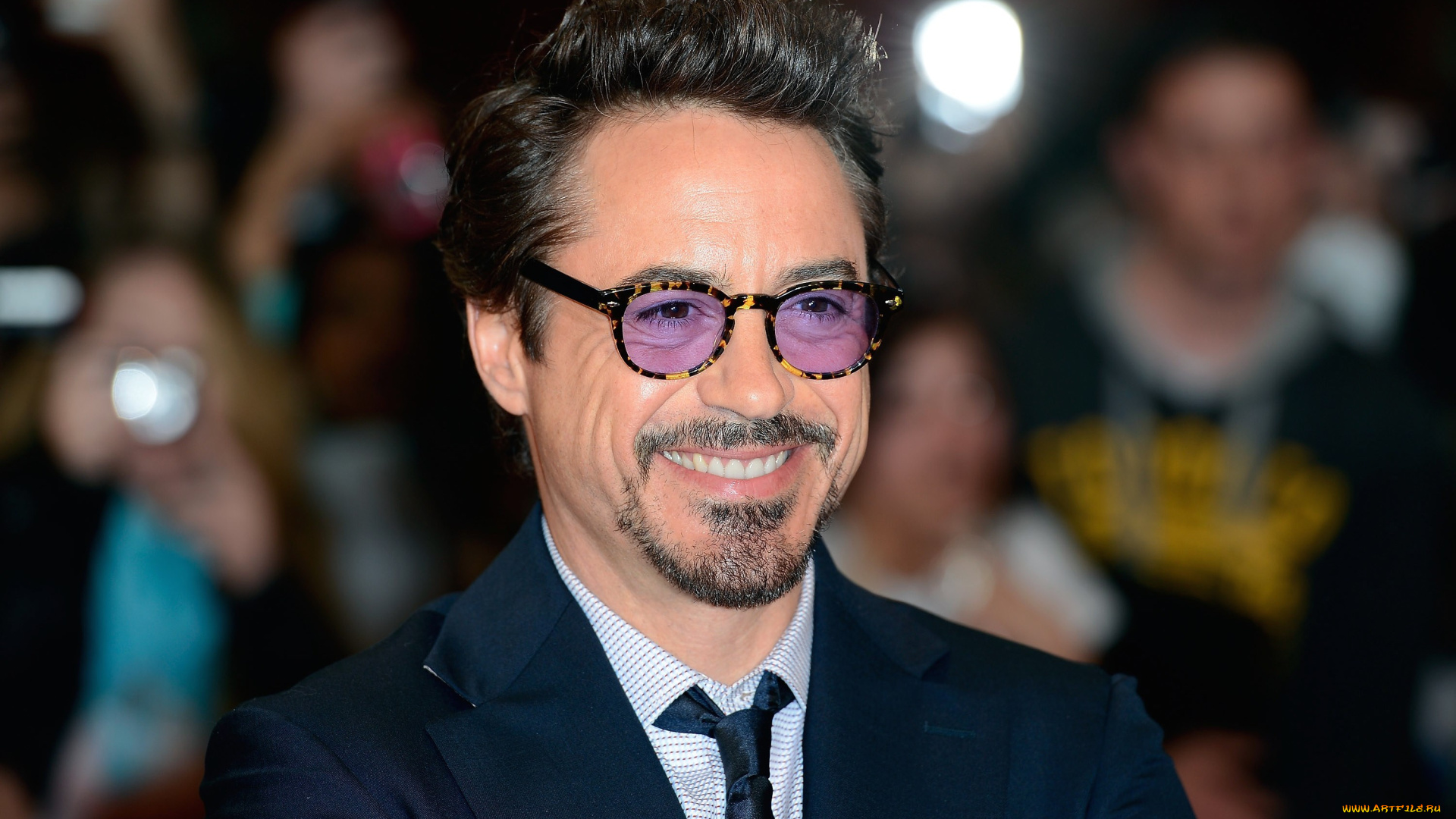 мужчины, robert, downey, jr, костюм, улыбка, лицо, актер, очки
