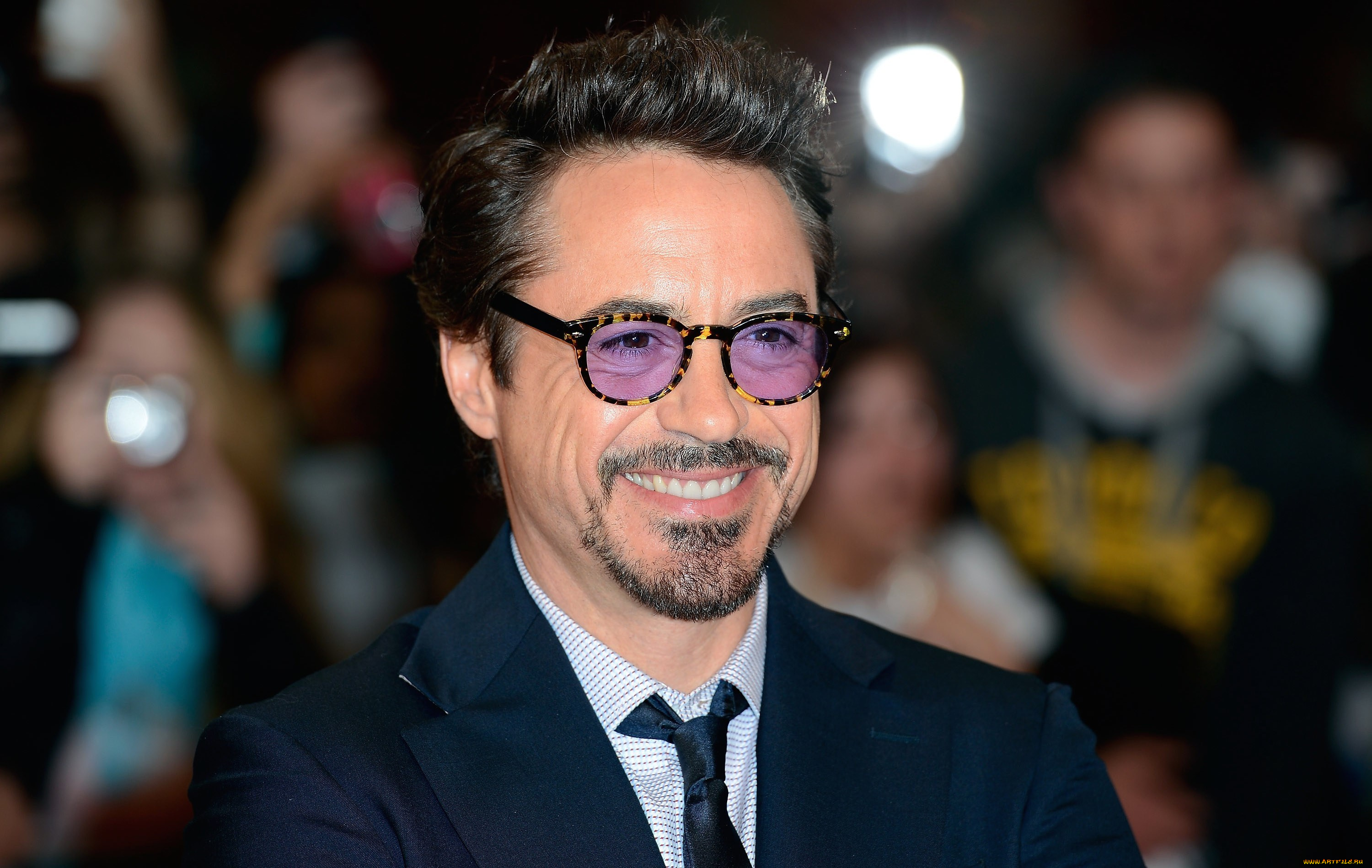 мужчины, robert, downey, jr, костюм, улыбка, лицо, актер, очки