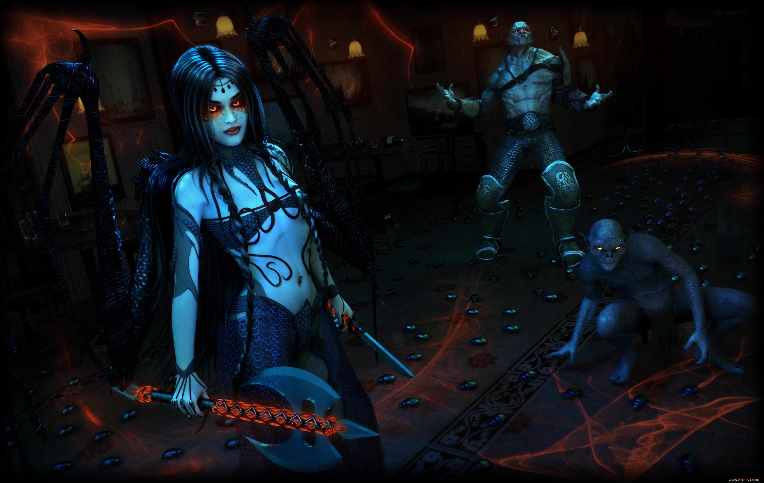 3д, графика, фантазия, , fantasy, девушка, фон, взгляд, крылья, существа