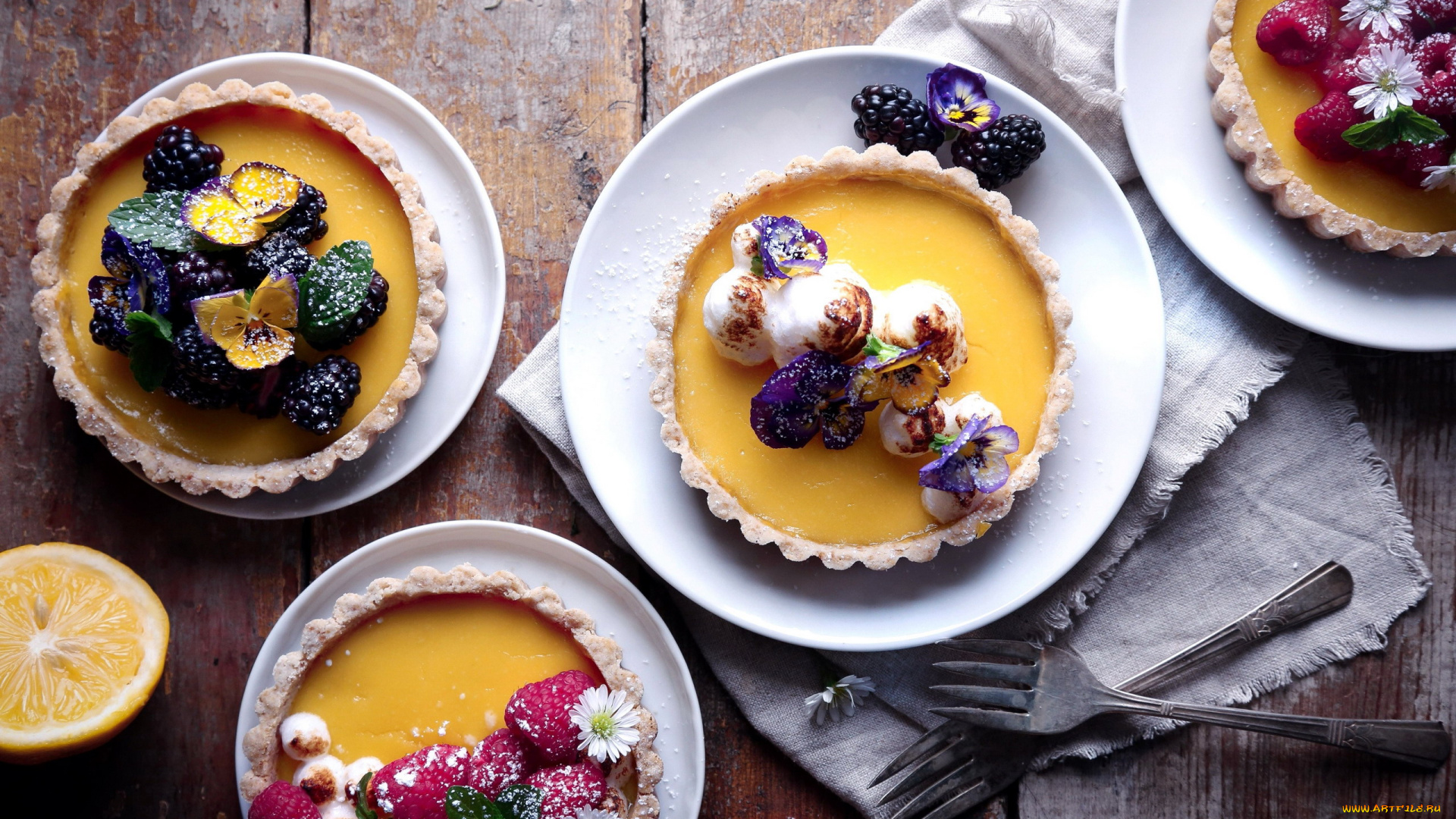 еда, пироги, тарты, ягоды, анютины, глазки, десерт