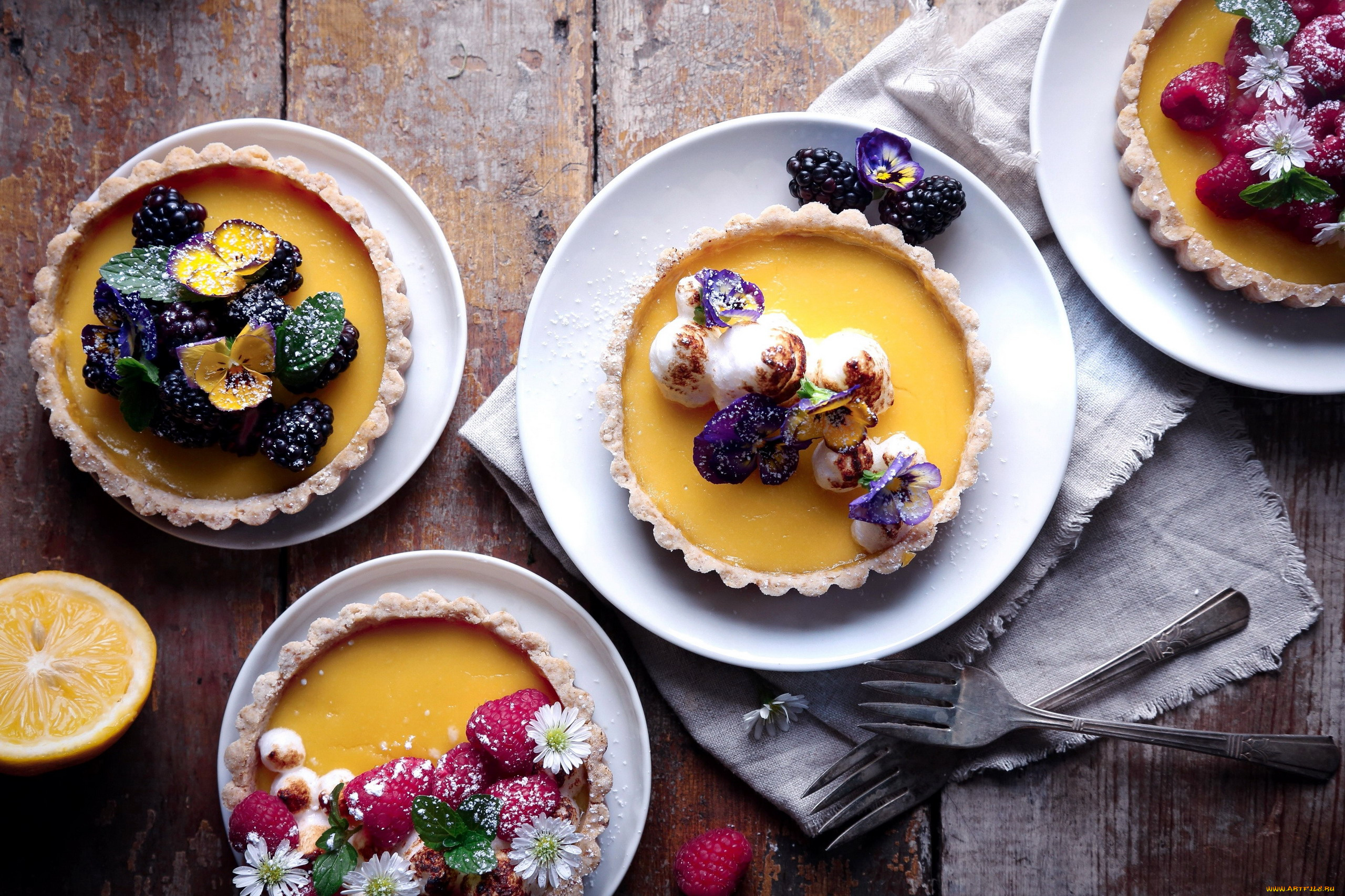 еда, пироги, тарты, ягоды, анютины, глазки, десерт