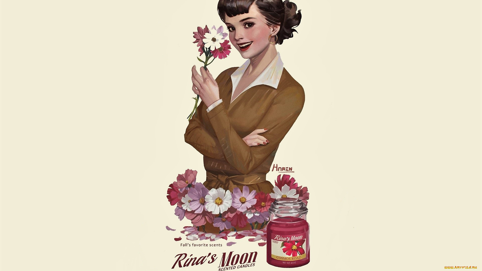 рисованное, люди, девушка, цветы, банка