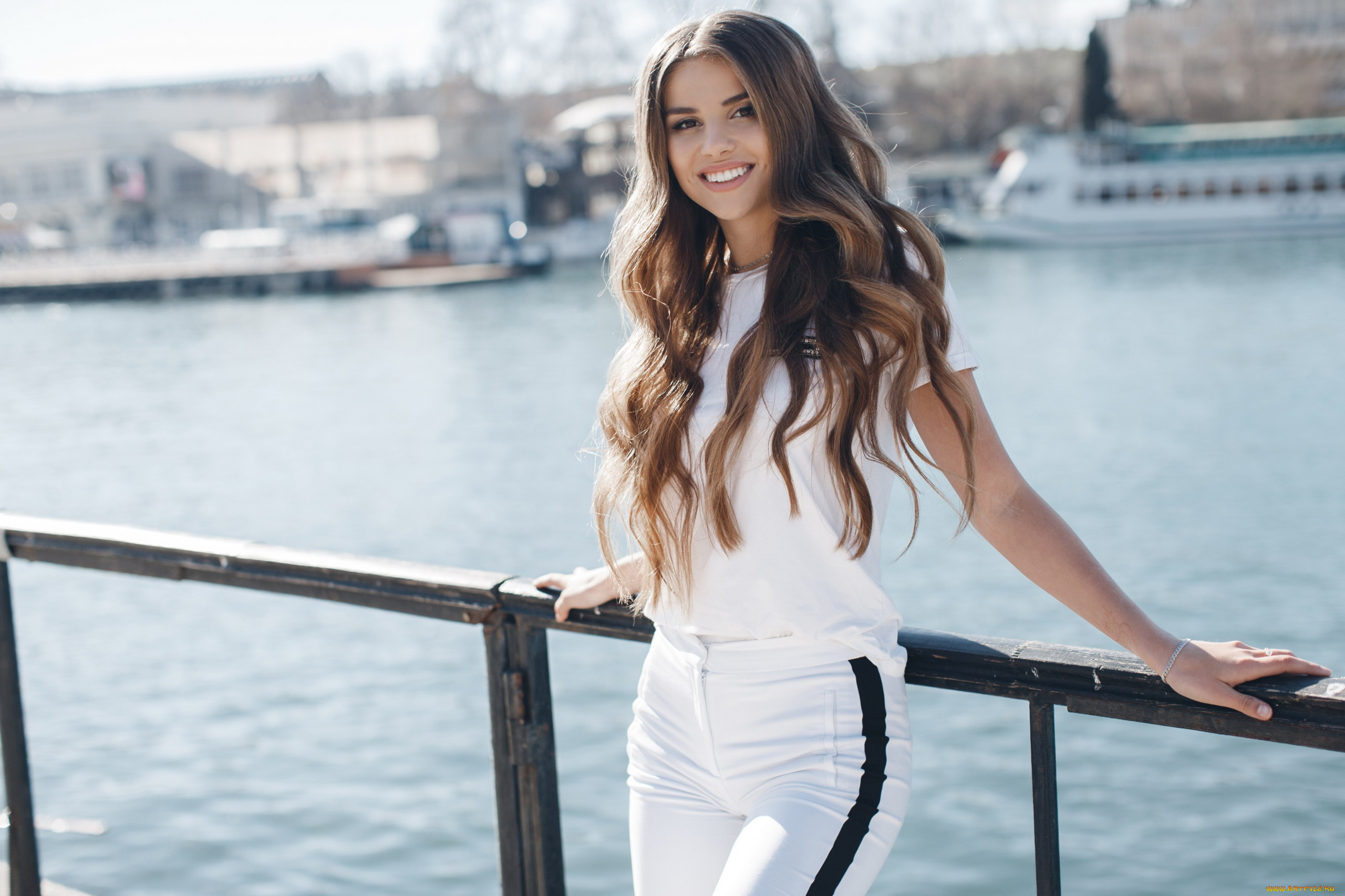 девушки, -, брюнетки, , шатенки, река, шатенка, улыбка