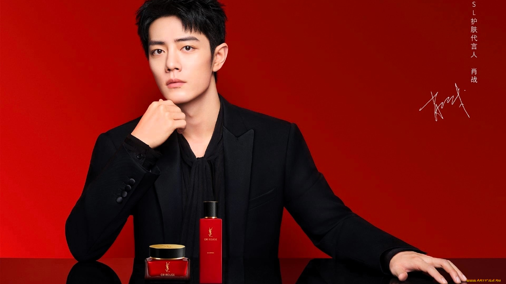 мужчины, xiao, zhan, актер, пиджак, стол, косметика