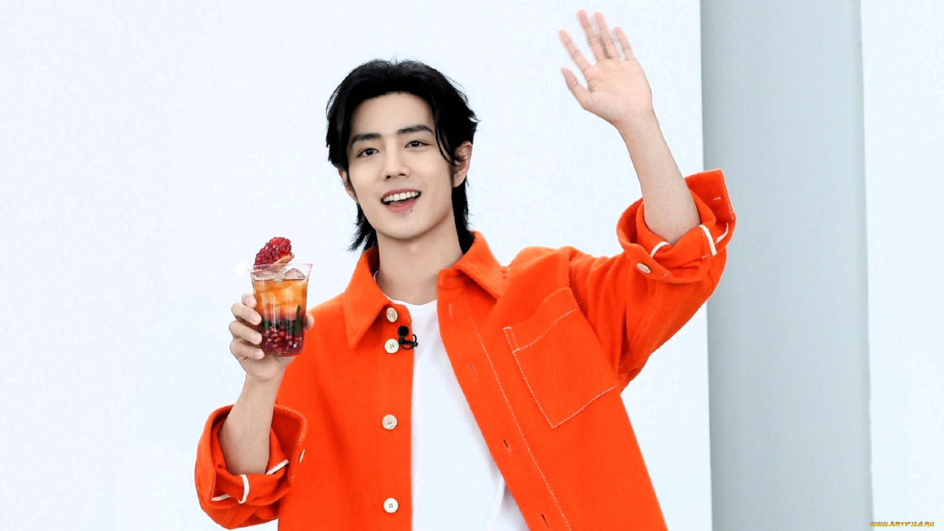 мужчины, xiao, zhan, актер, пиджак, жест, стакан, напиток