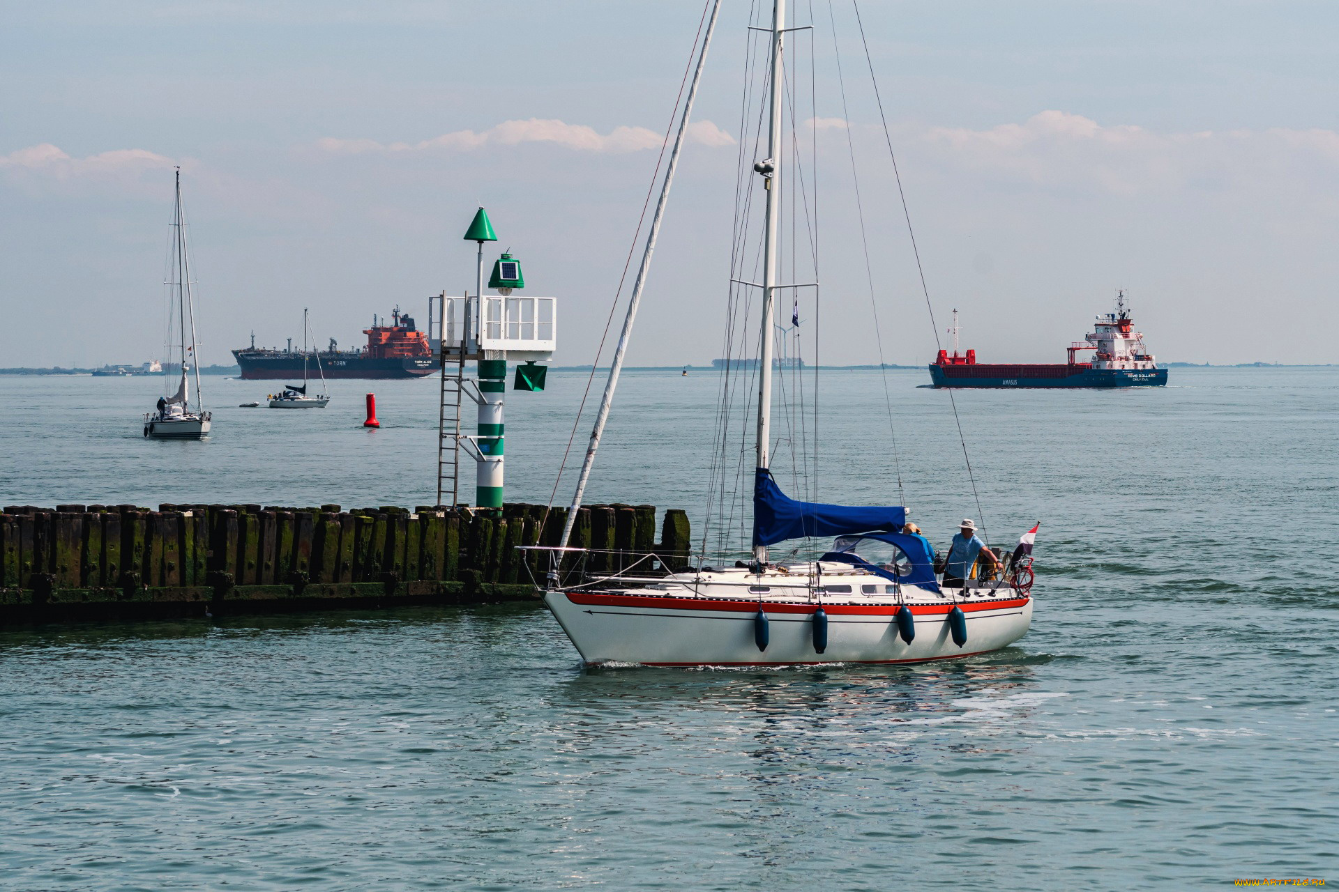 корабли, разные, вместе, море, яхты, грузовые, суда