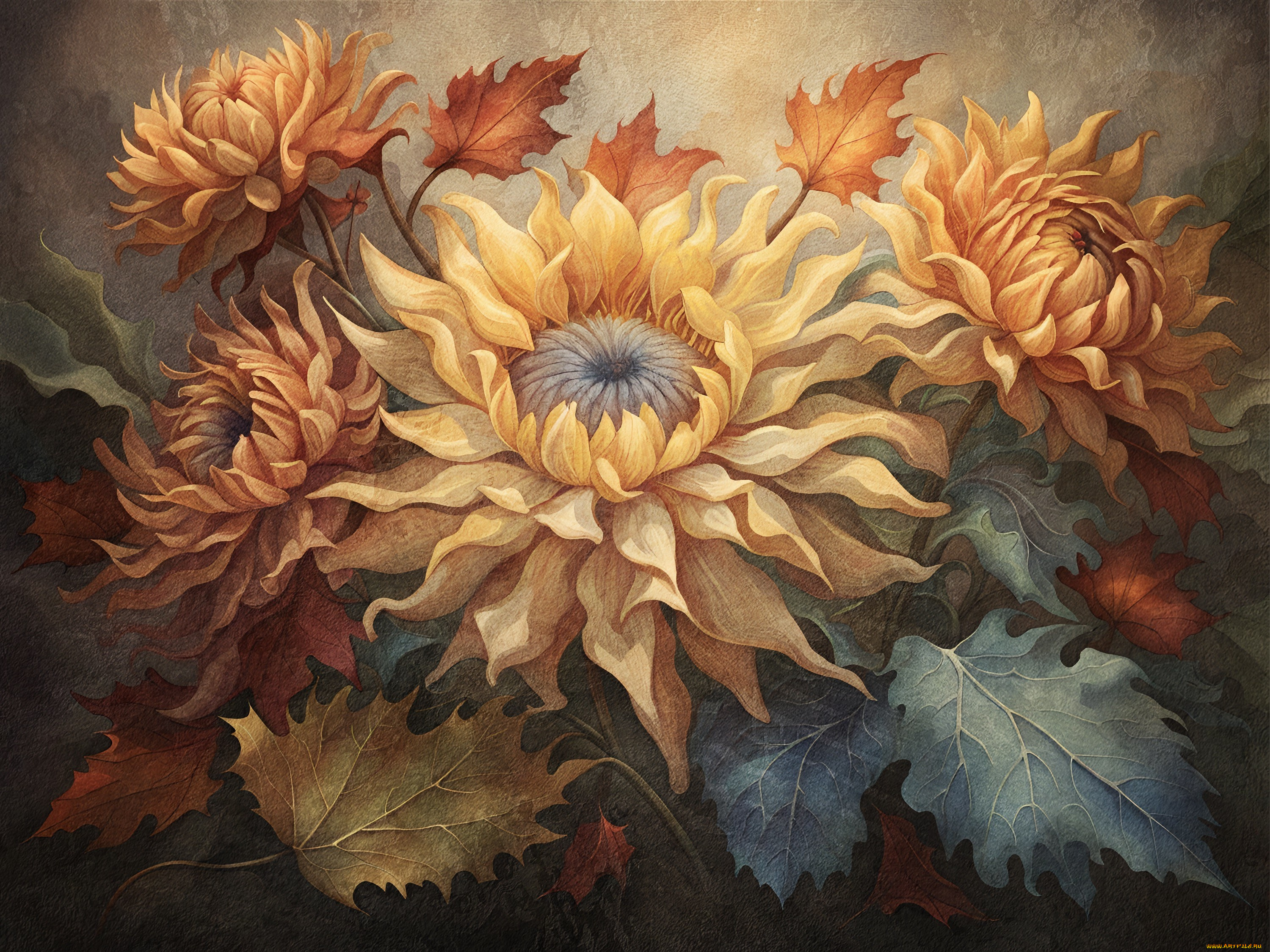 рисованное, цветы, букет, живопись, имитация, живописи, ии-арт, нейросеть