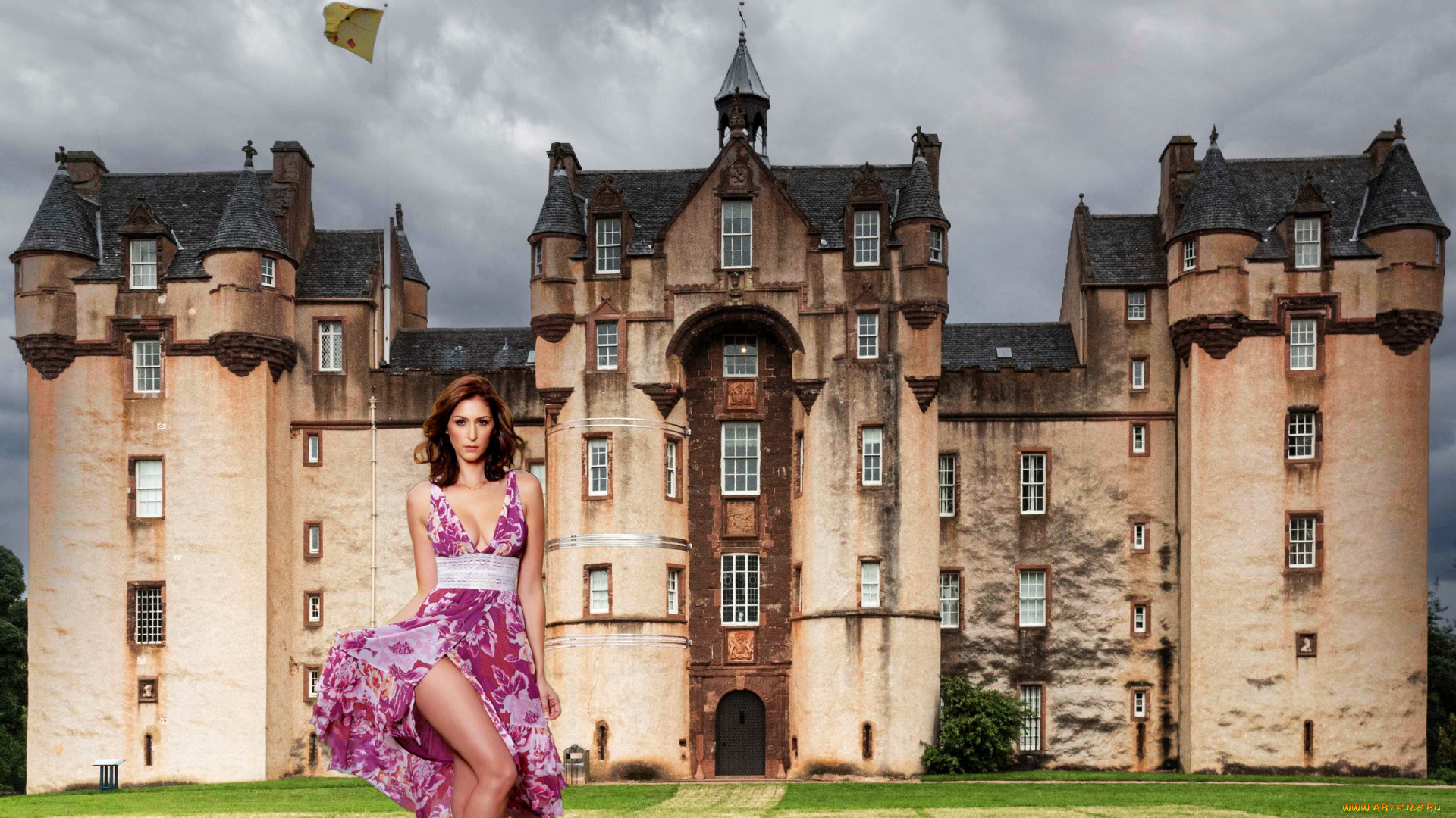 девушки, carlotta, champagne, замок, брюнетка, платье