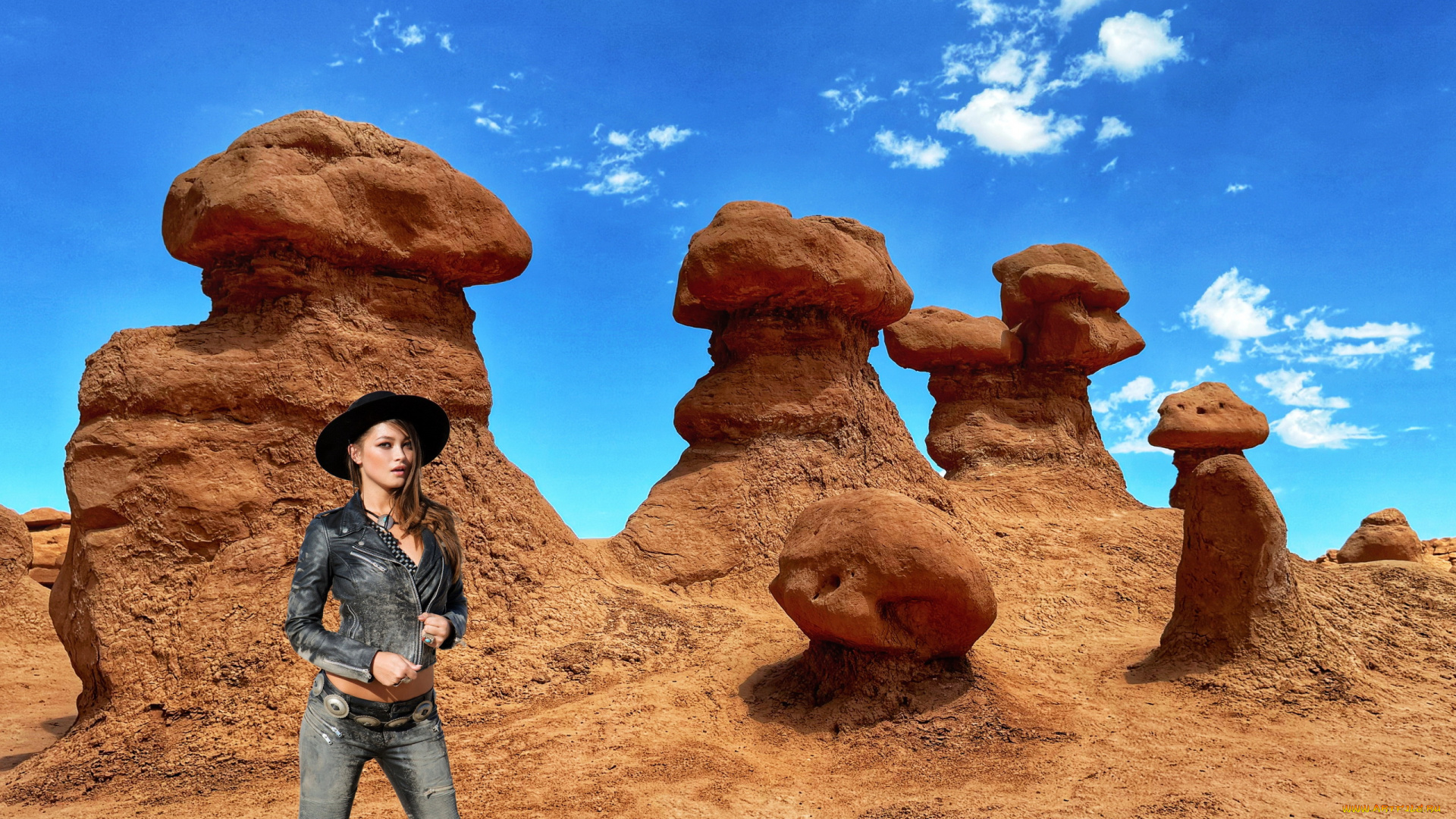 девушки, chelsie, aryn, скалы, брюнетка, куртка, джинсы, шляпа