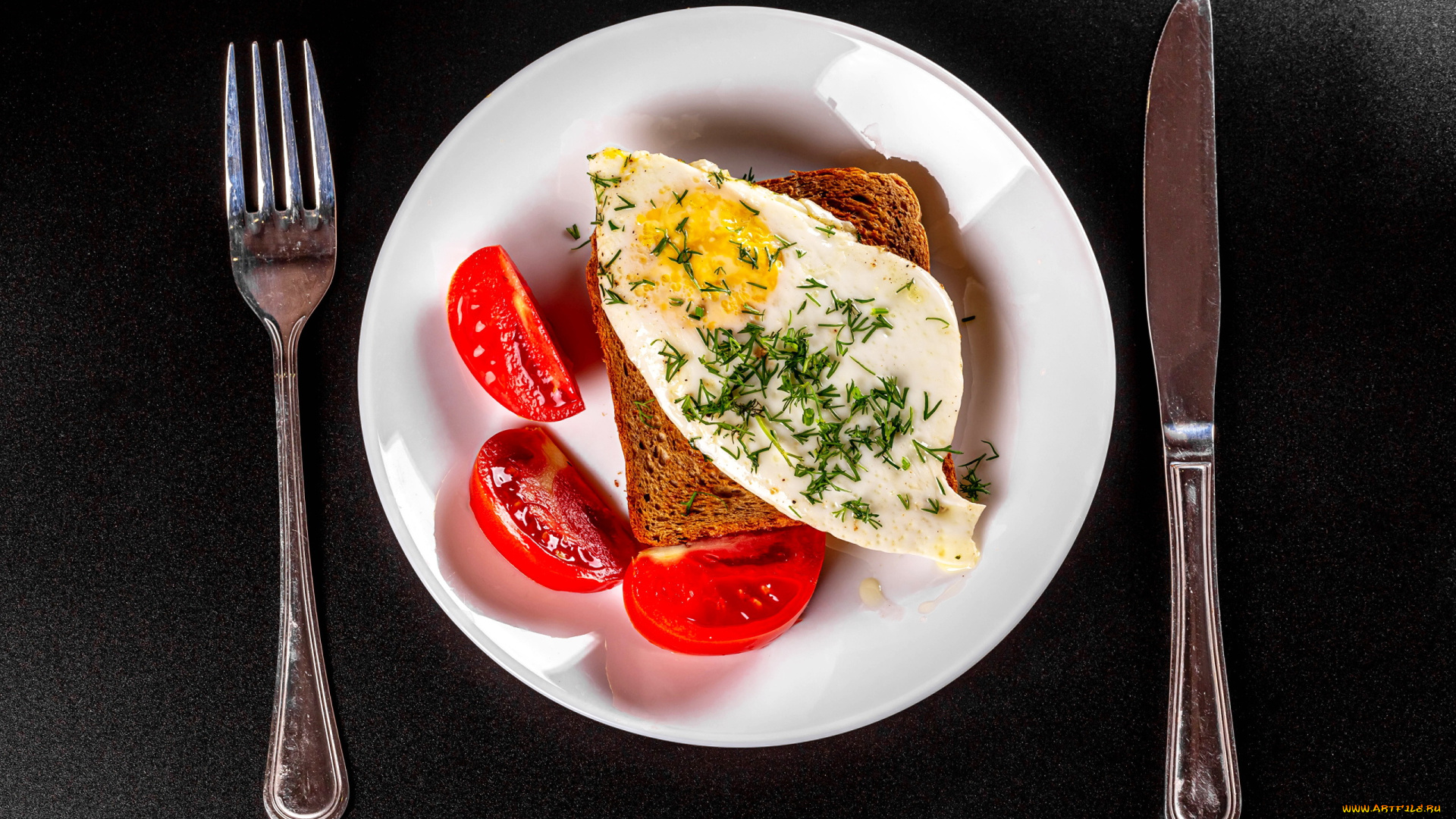 еда, яичные, блюда, тост, глазунья, помидоры