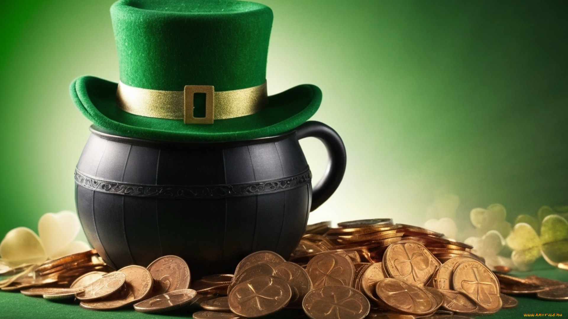 праздничные, день, святого, патрика, шляпа, монеты