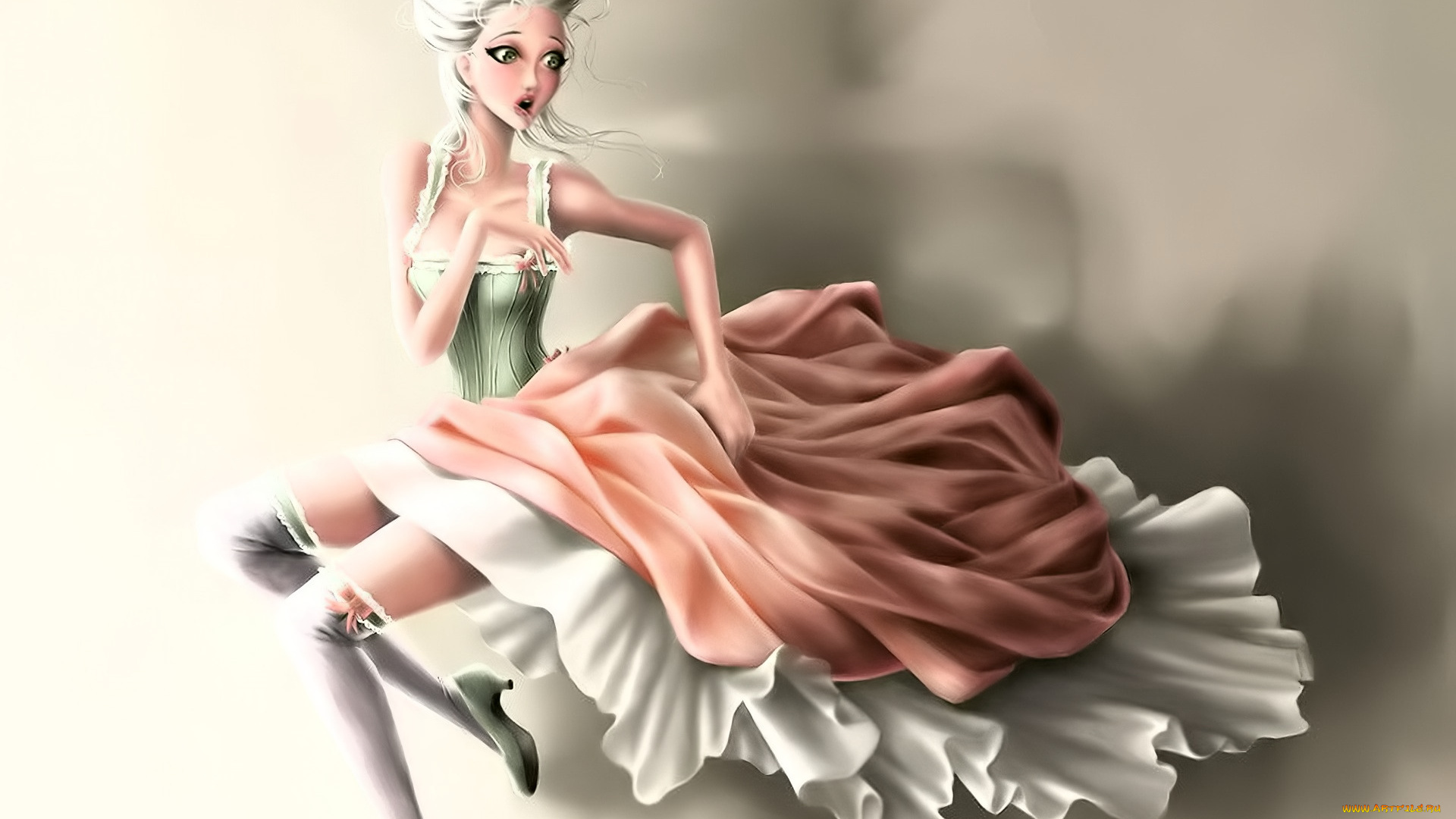рисованное, люди, блондинка, платье, чулки