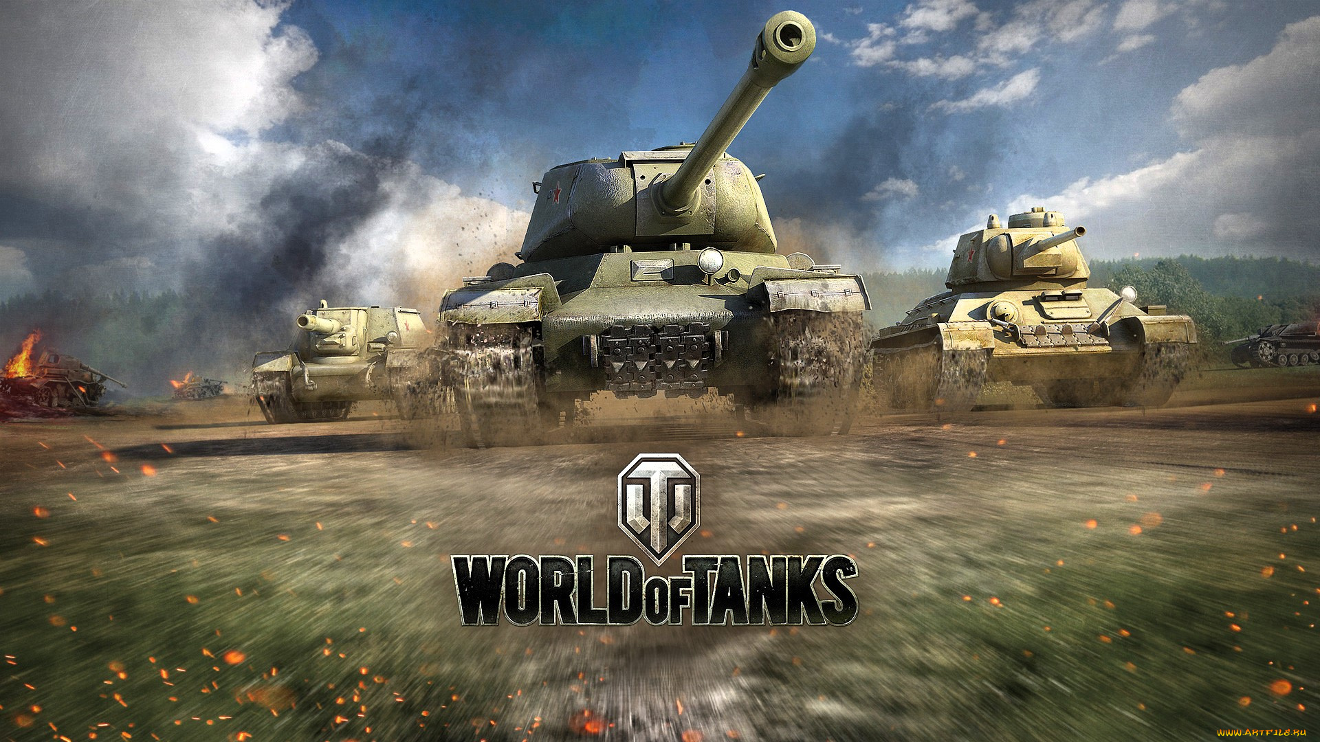 видео, игры, world, of, tanks, танки, поле, облака