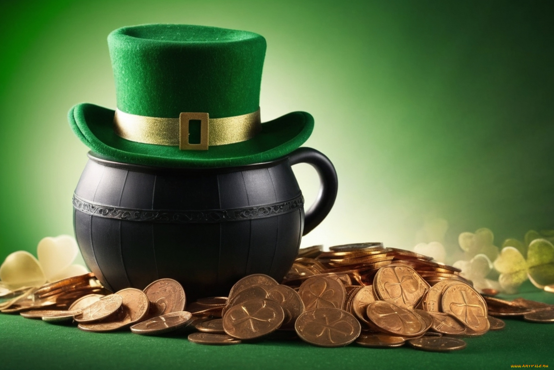 праздничные, день, святого, патрика, шляпа, монеты