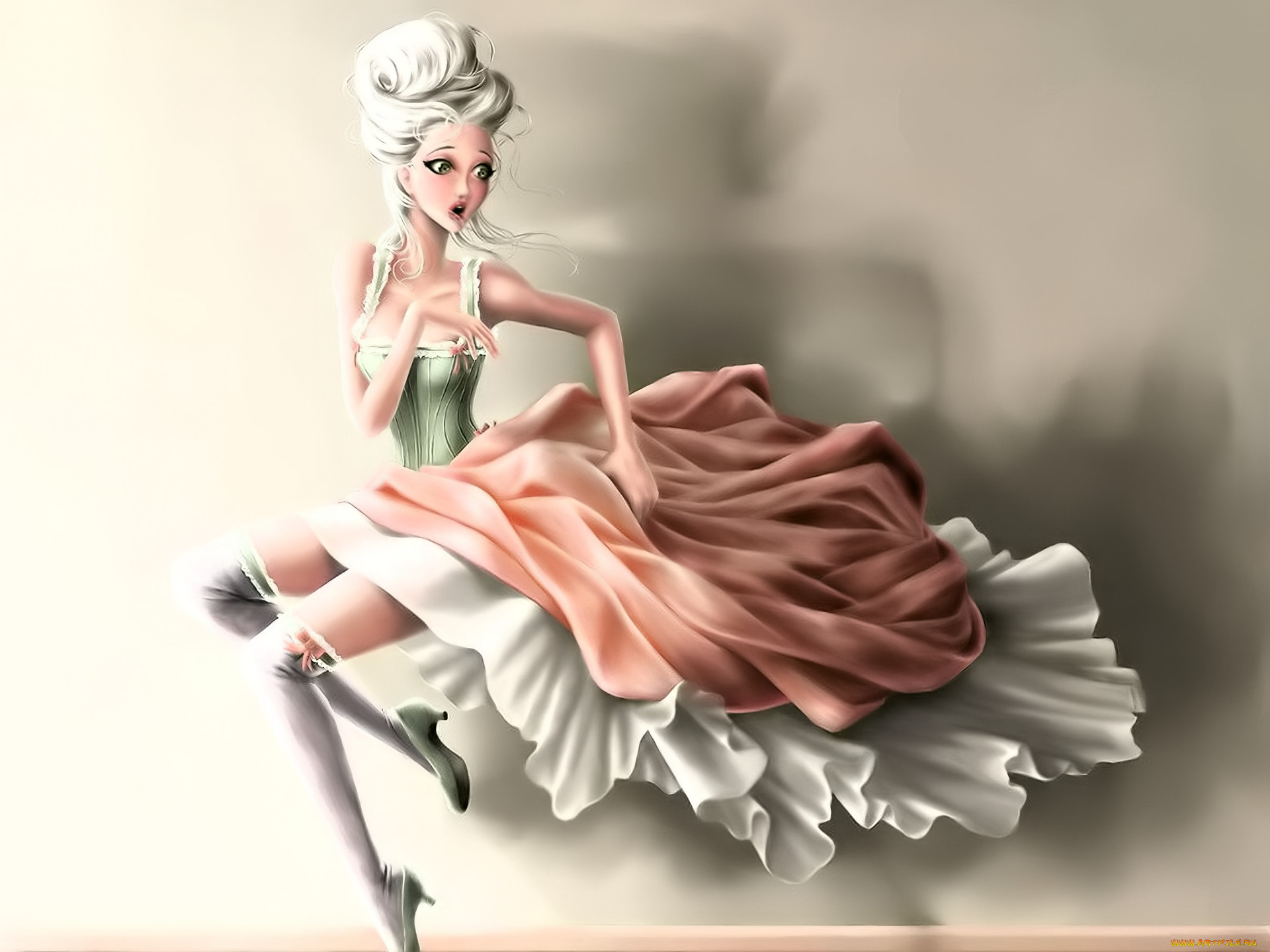 рисованное, люди, блондинка, платье, чулки