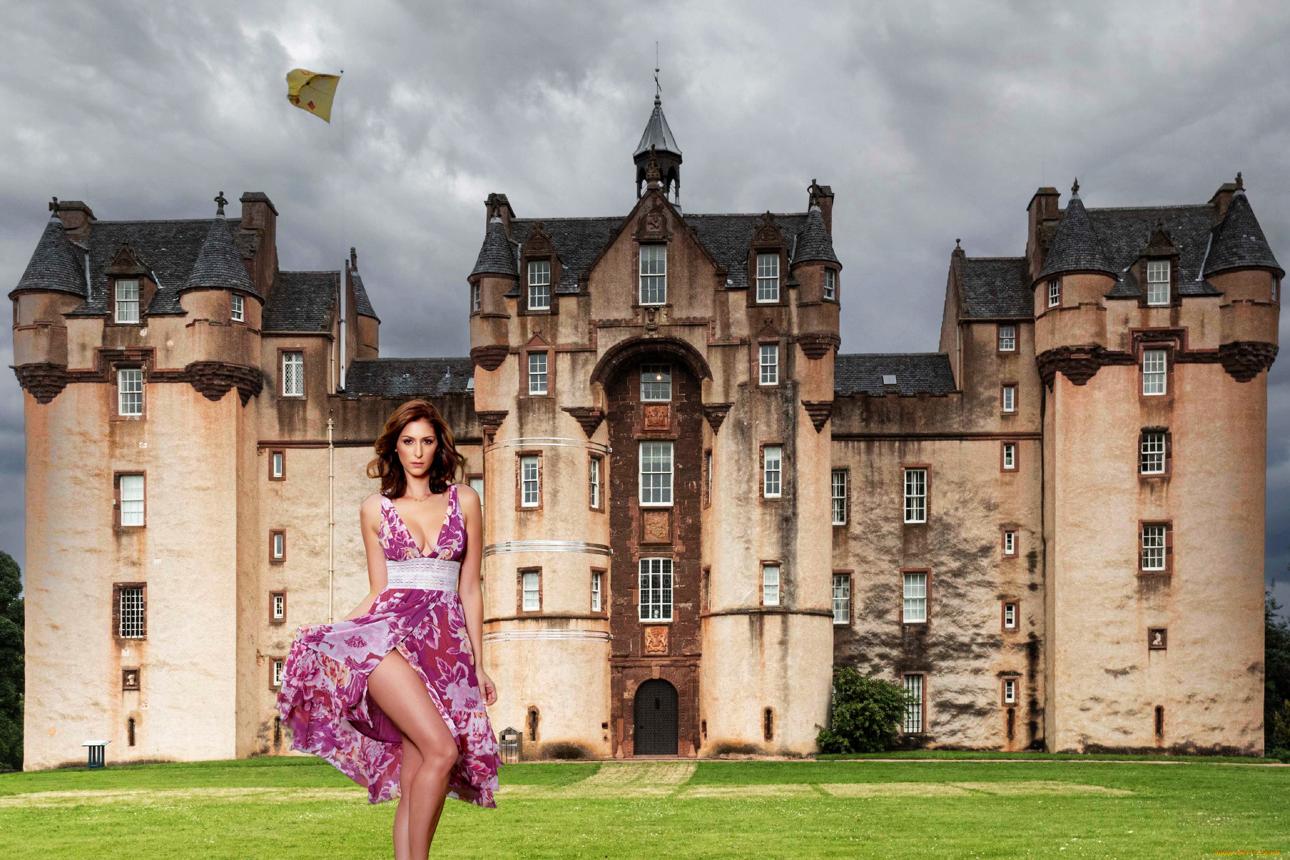 девушки, carlotta, champagne, замок, брюнетка, платье