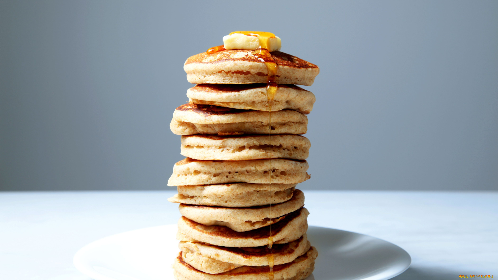 еда, блины, оладьи, стопка, мед, масло