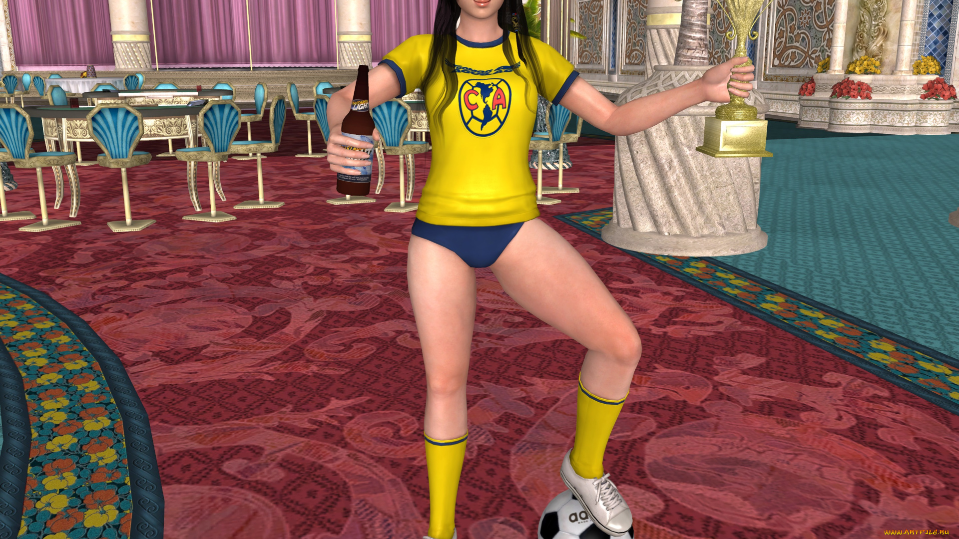 3д, графика, anime, , аниме, радость, девушка, мяч, победа, кубок