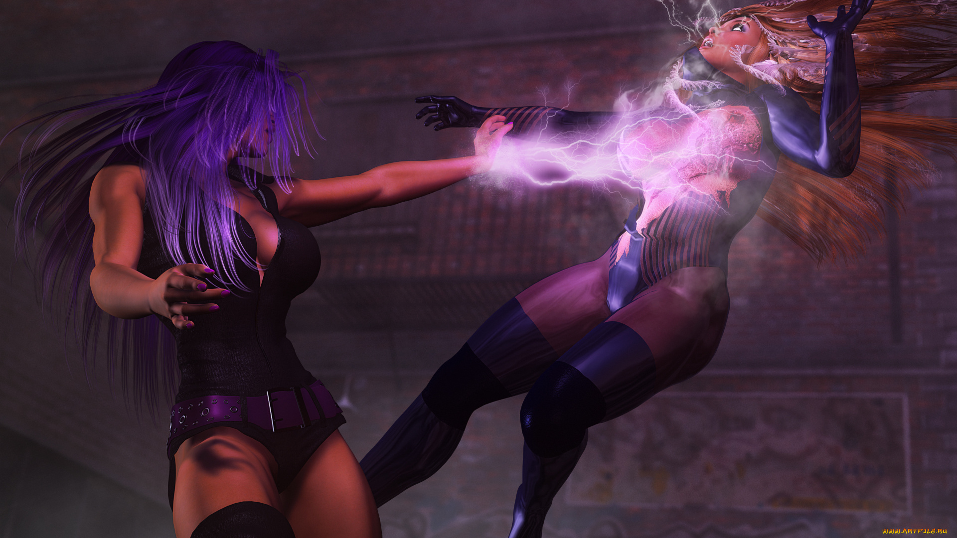 3д, графика, fantasy, , фантазия, драка, девушки, магия