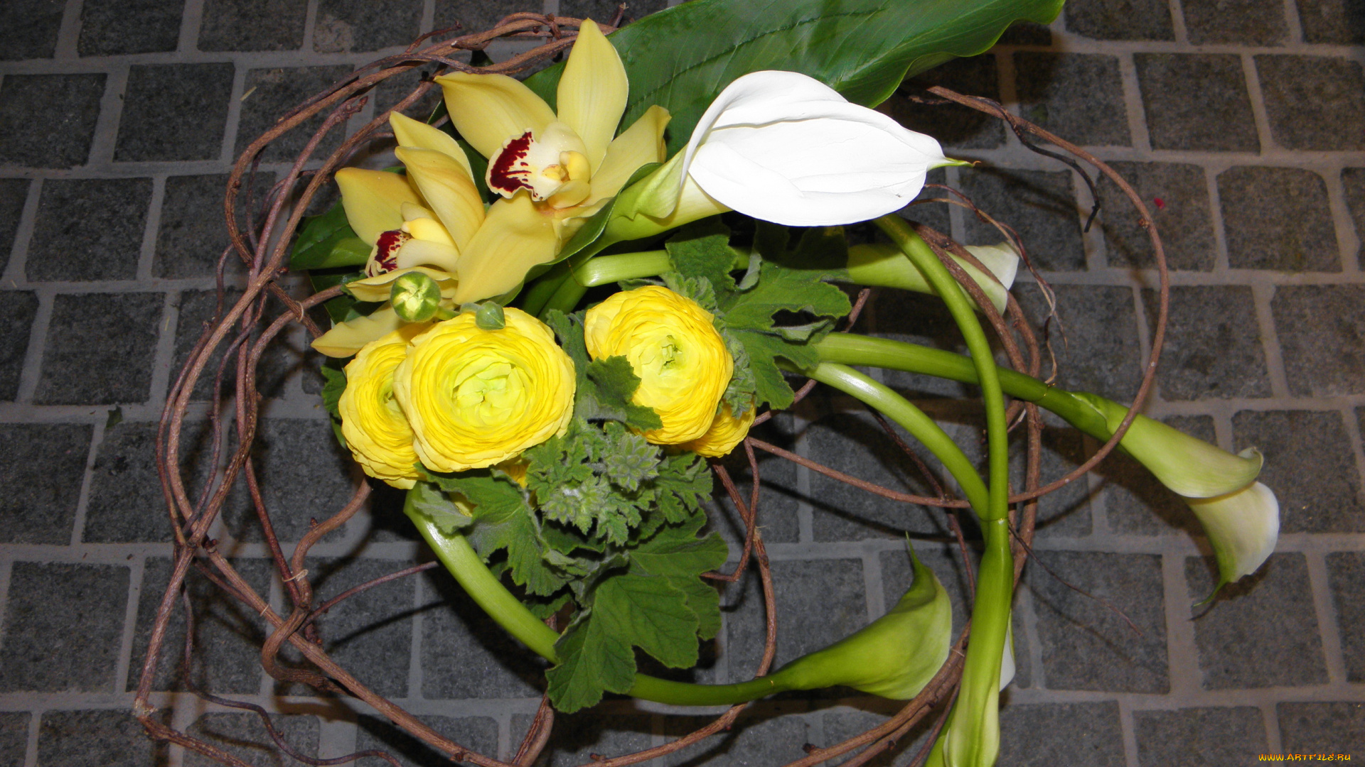 цветы, букеты, , композиции, орхидеи, каллы, лютики