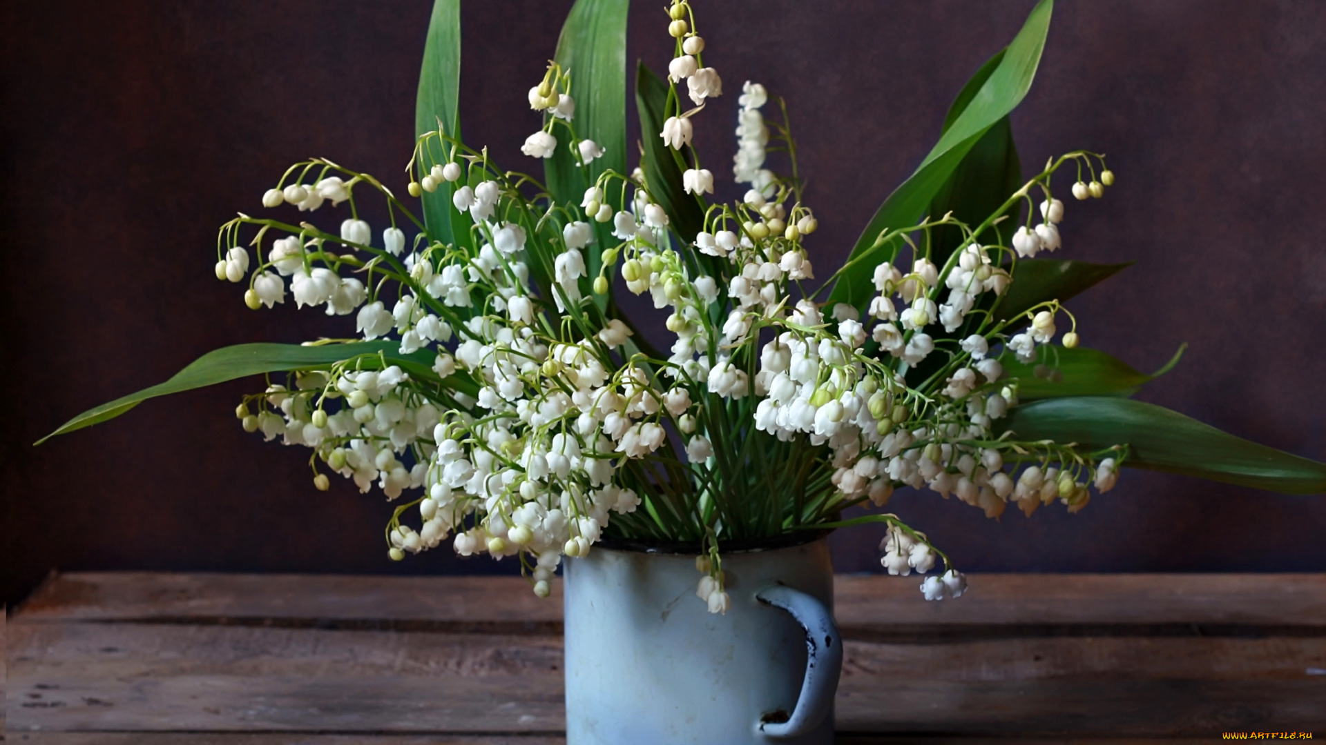 цветы, ландыши, букетик, кружка