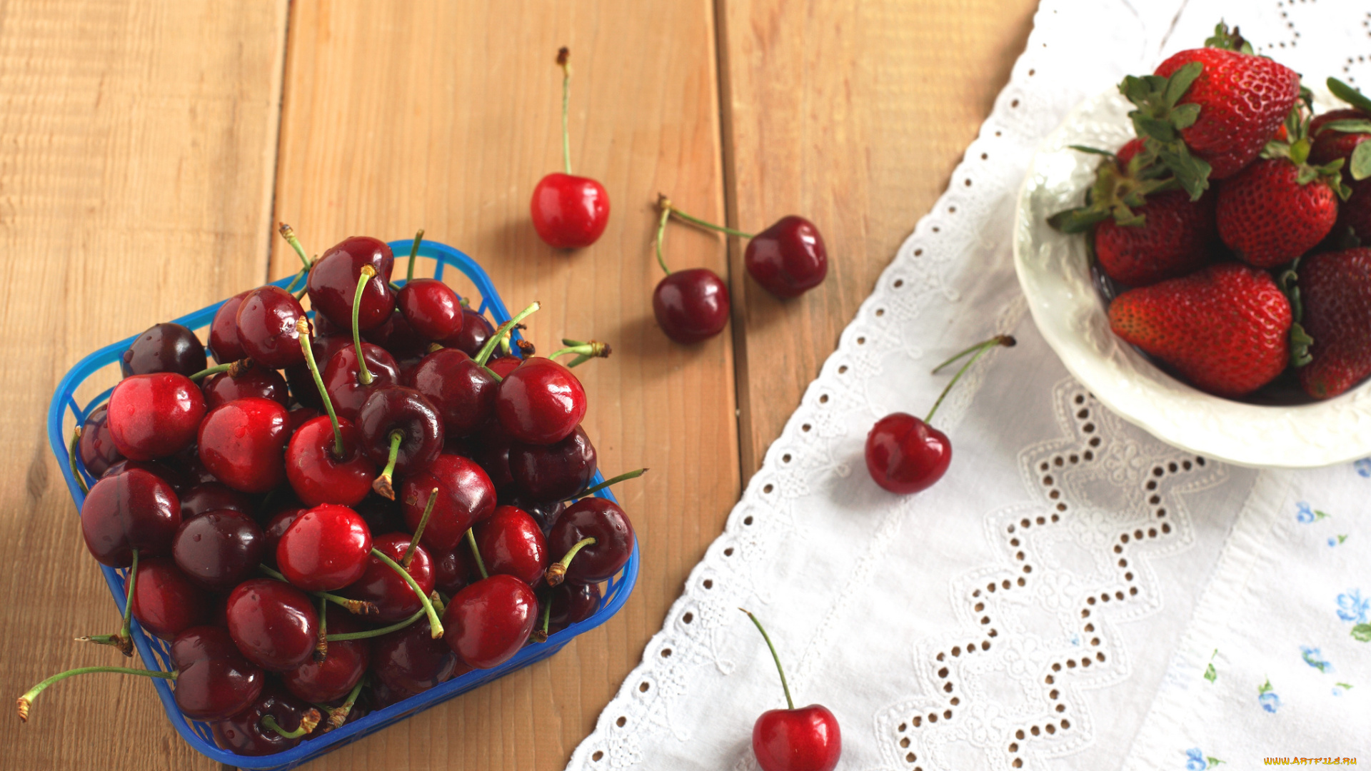 еда, фрукты, , ягоды, клубника, черешня, салфетка