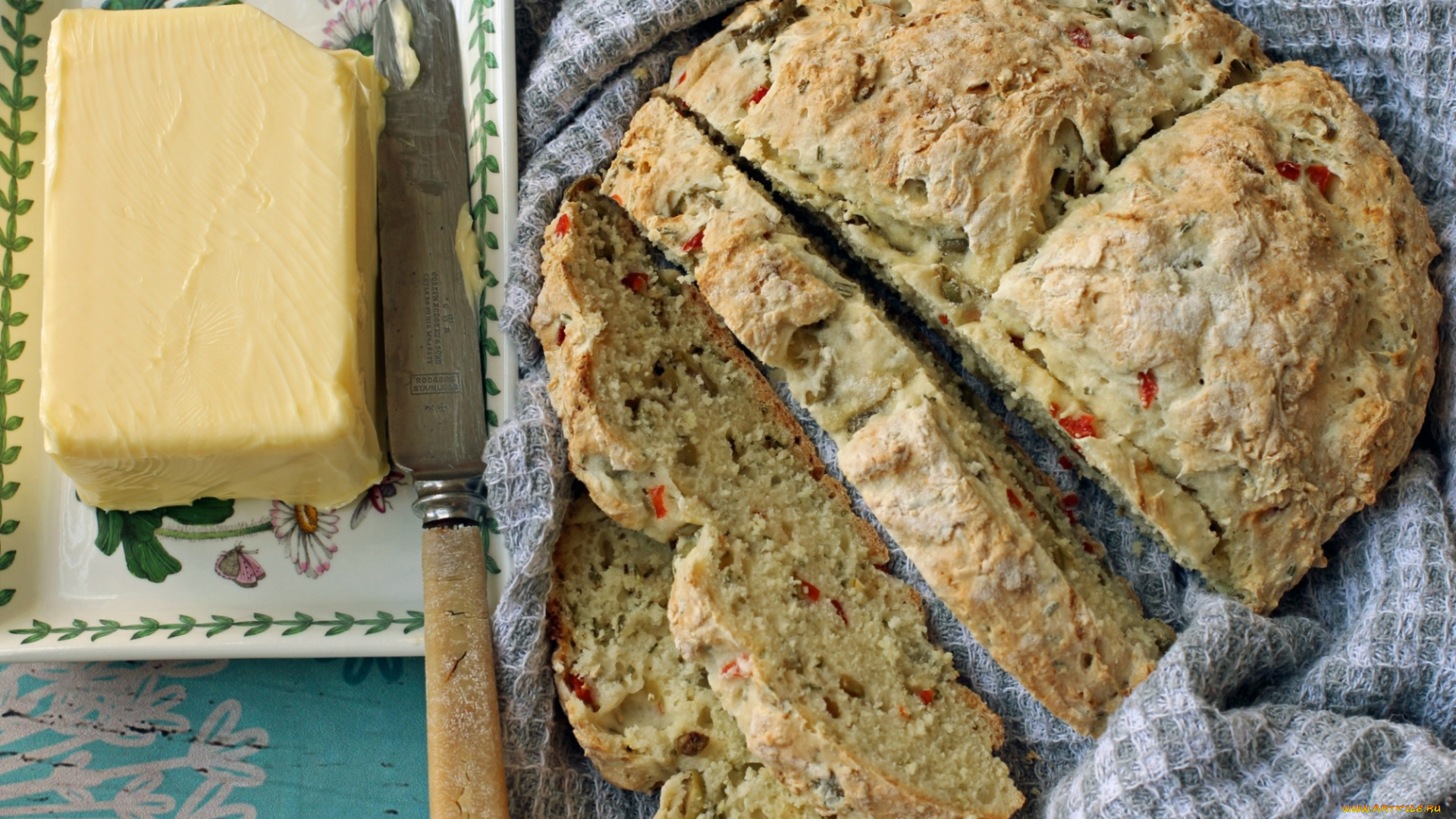 еда, хлеб, , выпечка, салфетка, масло, нож