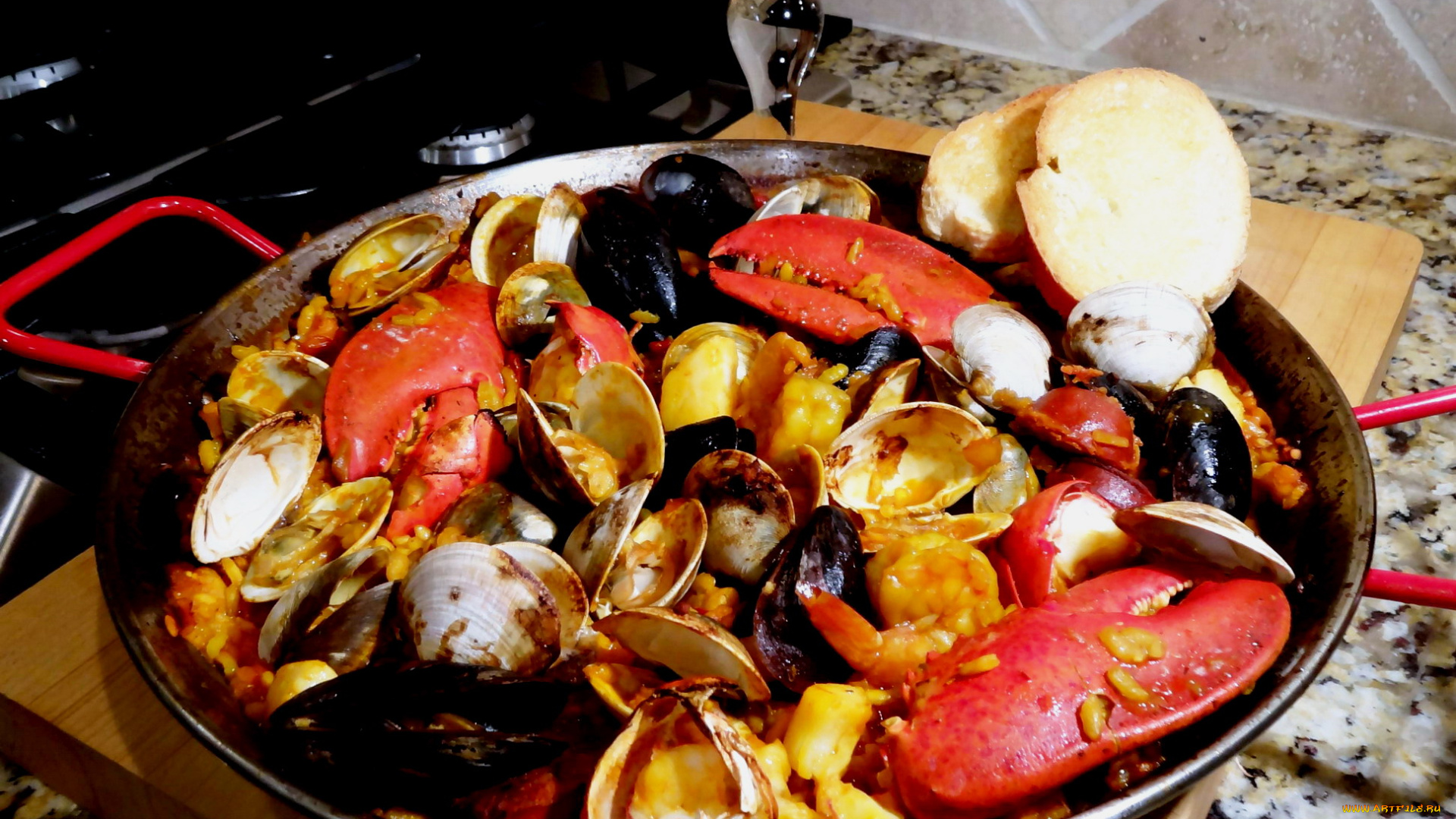 еда, рыбные, блюда, , с, морепродуктами, паэлья