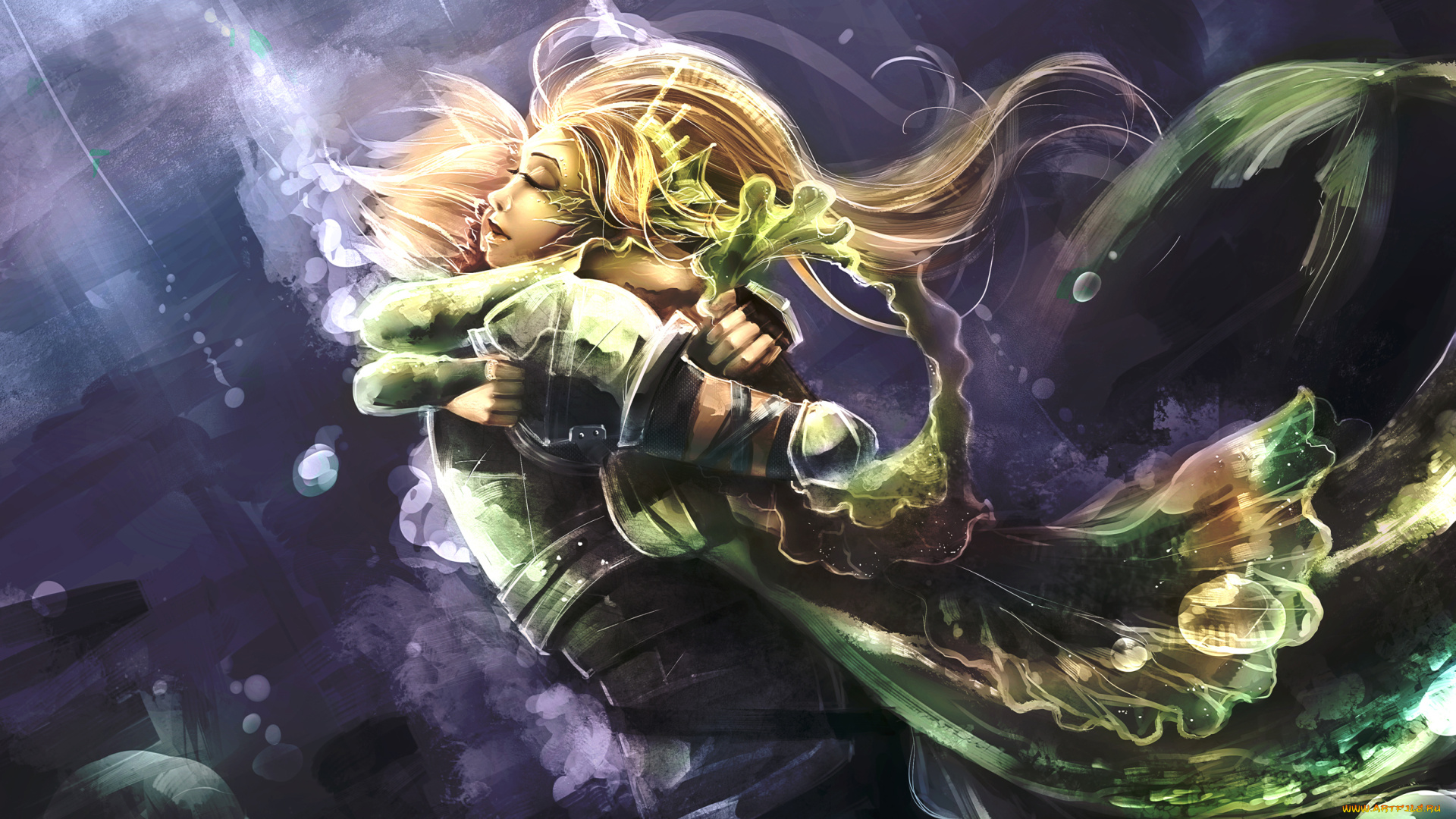 фэнтези, русалки, парень, вода, помощь, русалка, пузыри