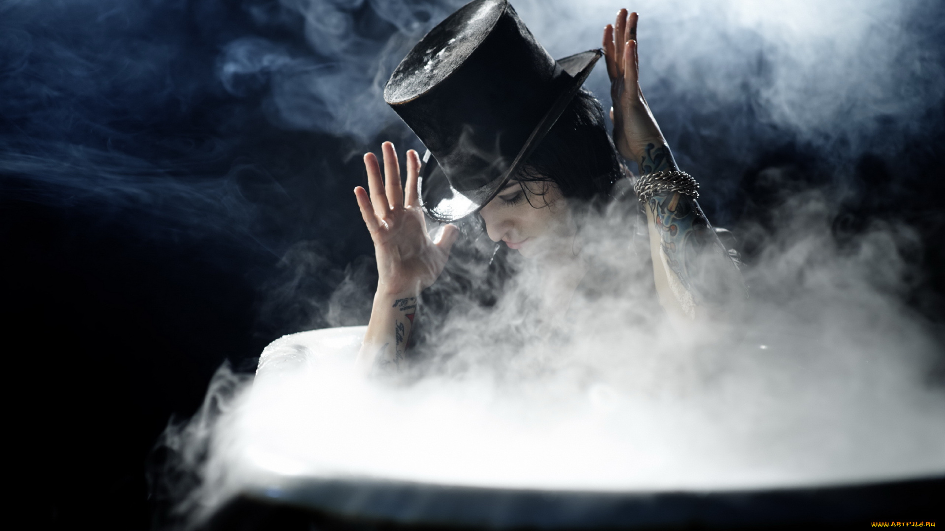 мужчины, -, unsort, руки, пар, шляпа, ванна, парень