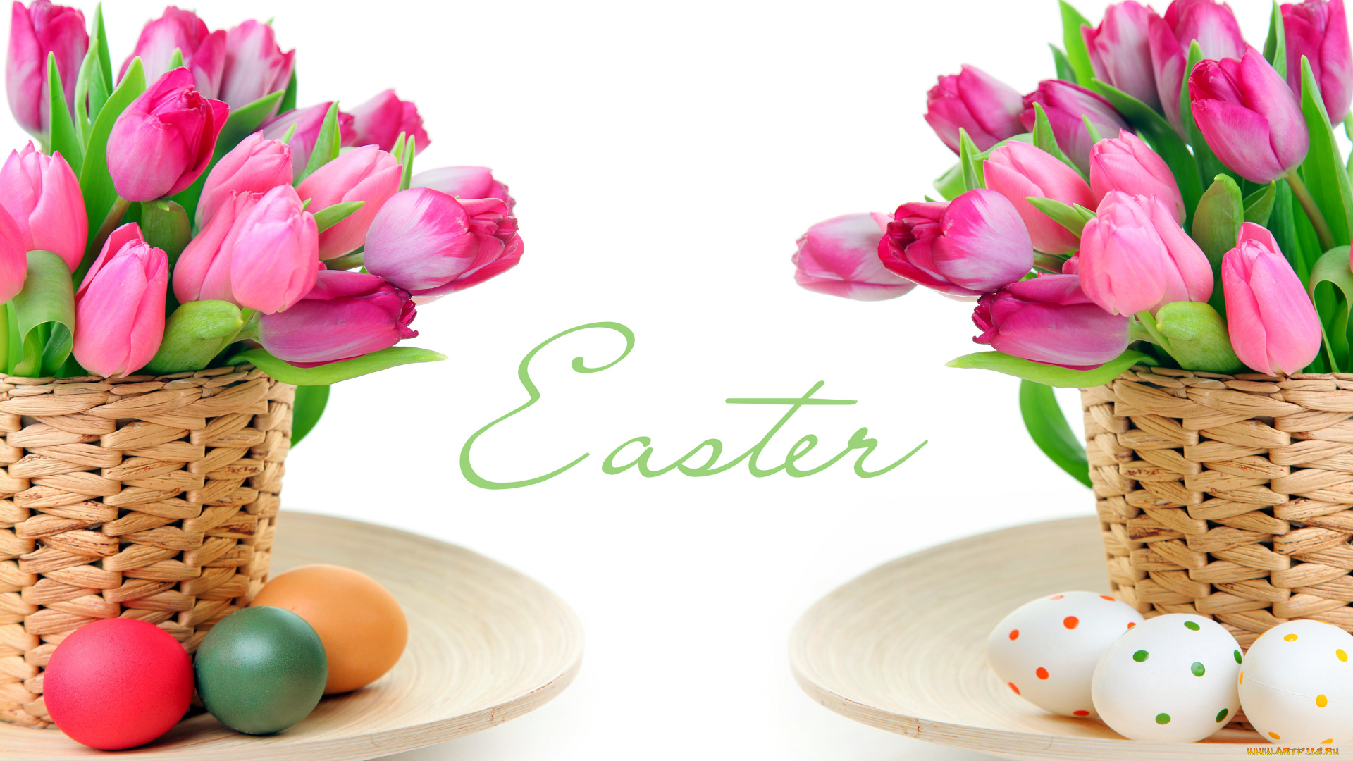 праздничные, пасха, тюльпаны, крашенки, корзинки